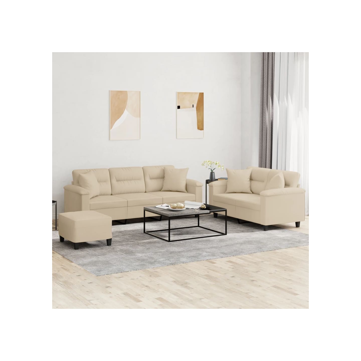 Ensemble de canapés 3 pcs avec coussins Crème Tissu microfibre