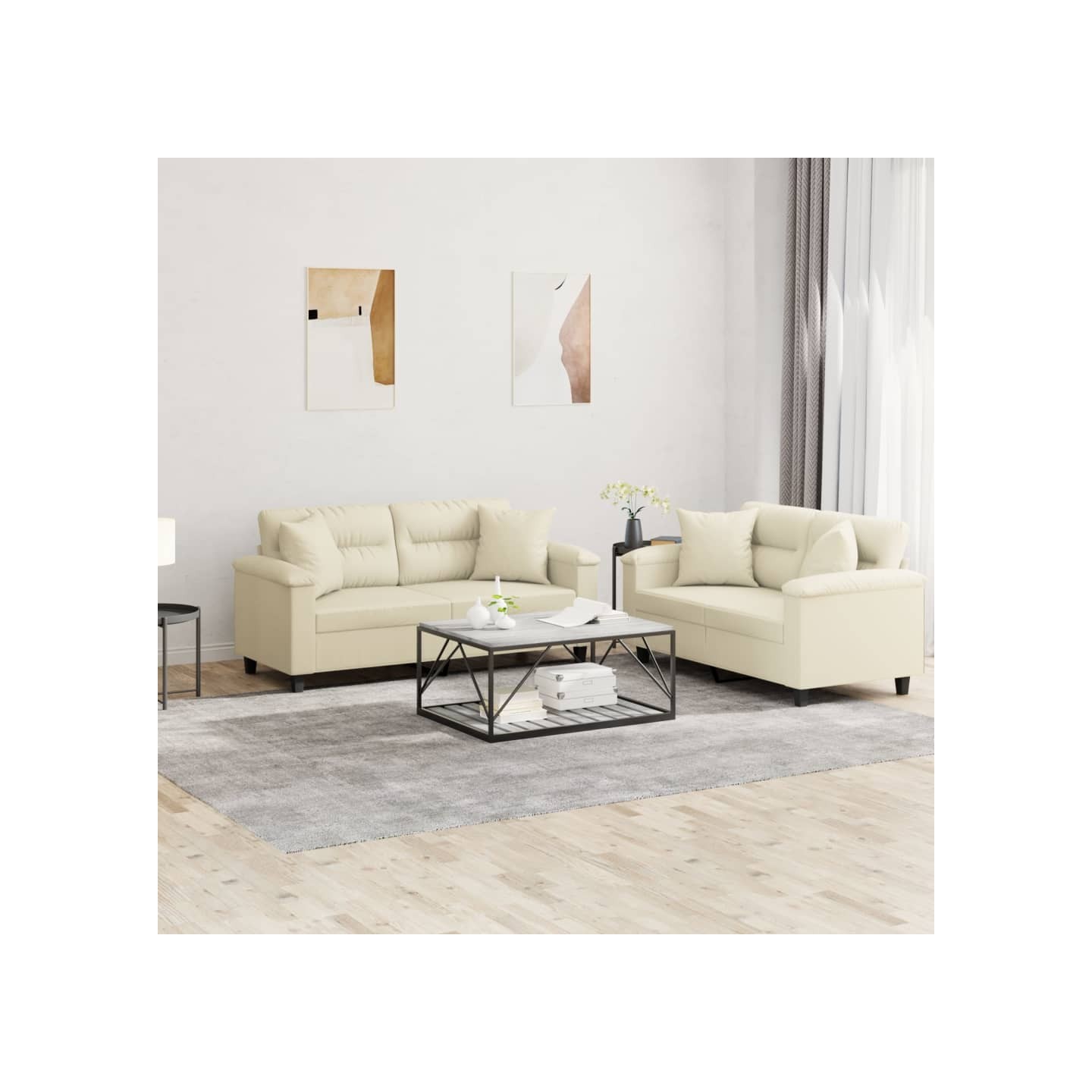 Ensemble de canapés 2 pcs avec coussins crème similicuir