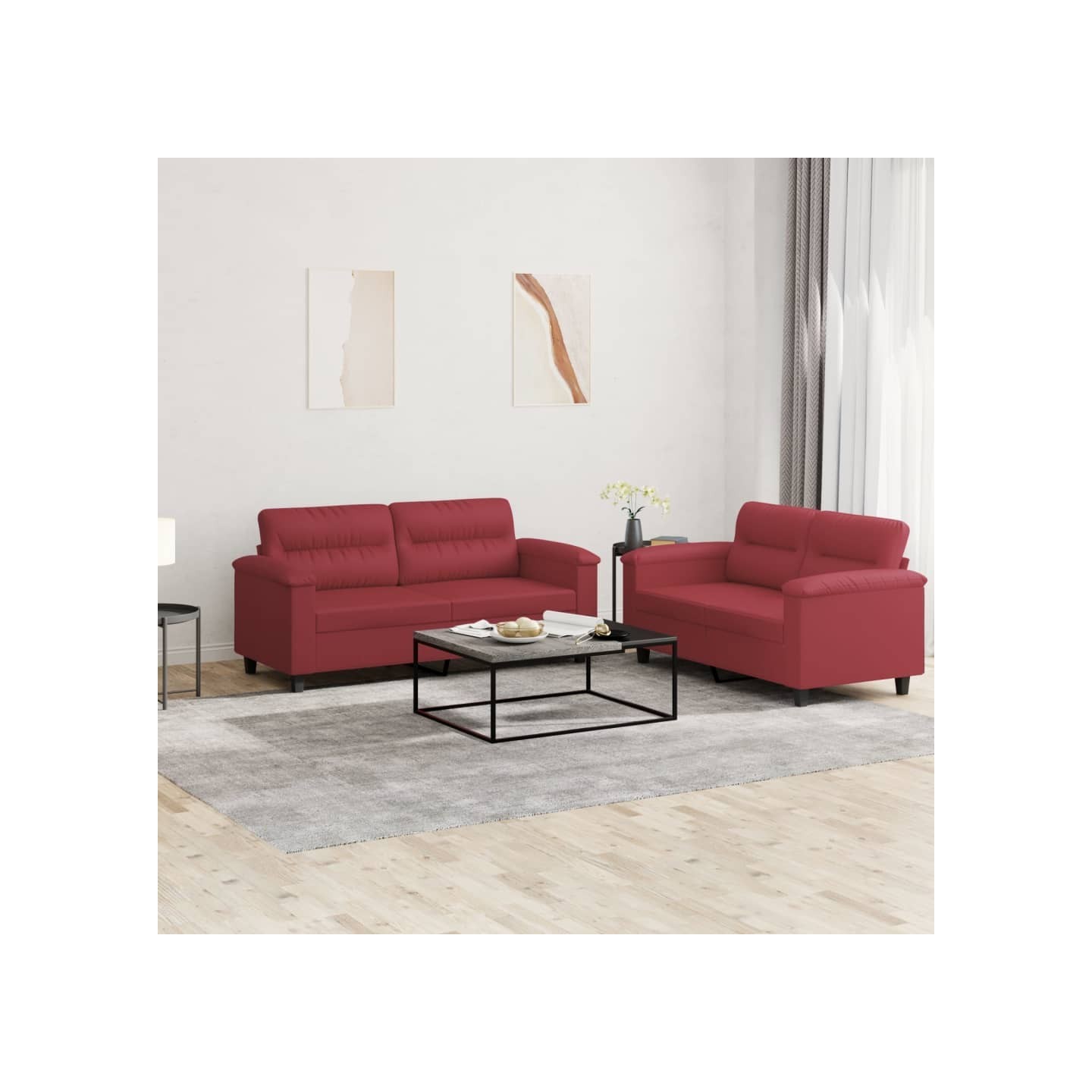 Ensemble de canapés 2 pcs et coussins Rouge bordeaux Similicuir