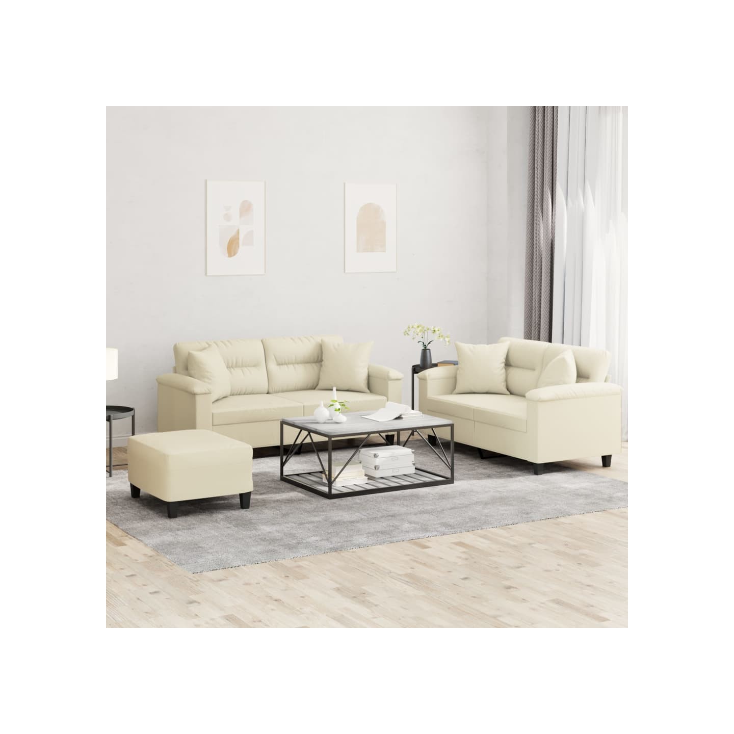 Ensemble de canapés 3 pcs avec coussins crème similicuir