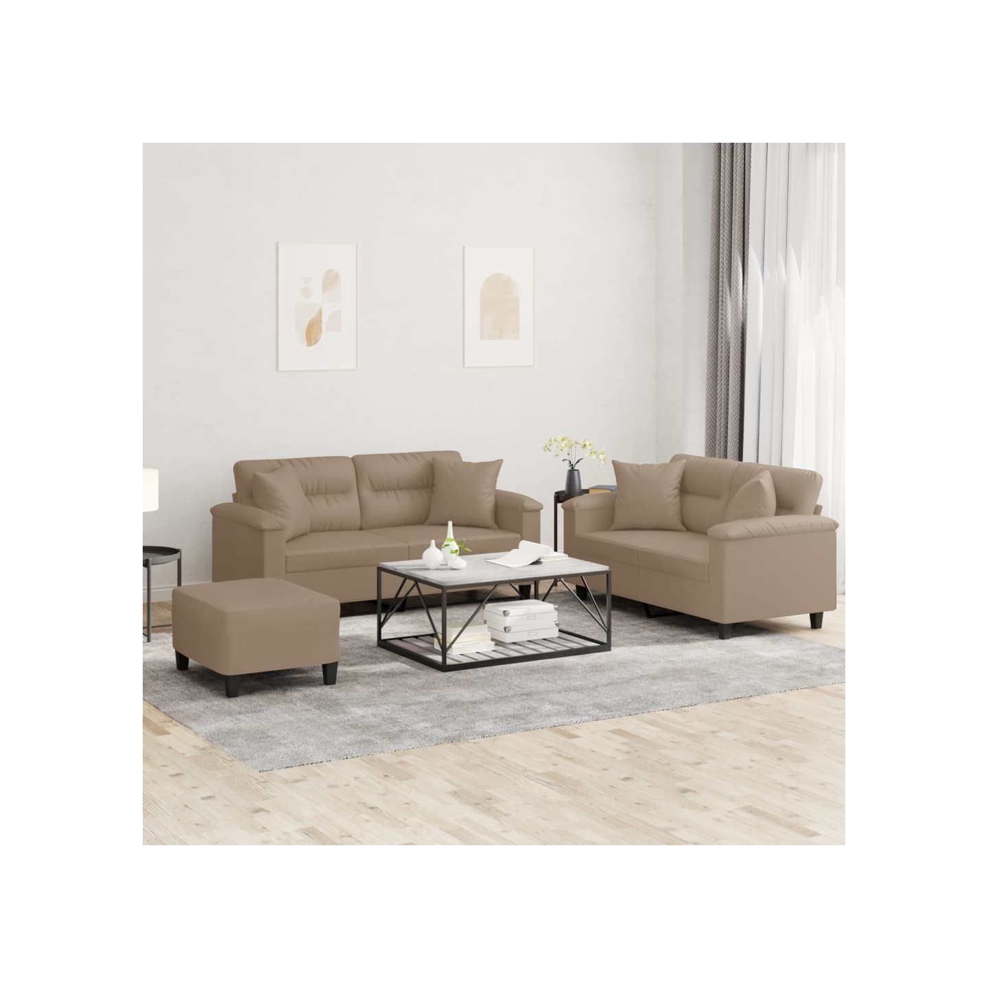 Ensemble de canapés 3 pcs avec coussins cappuccino similicuir