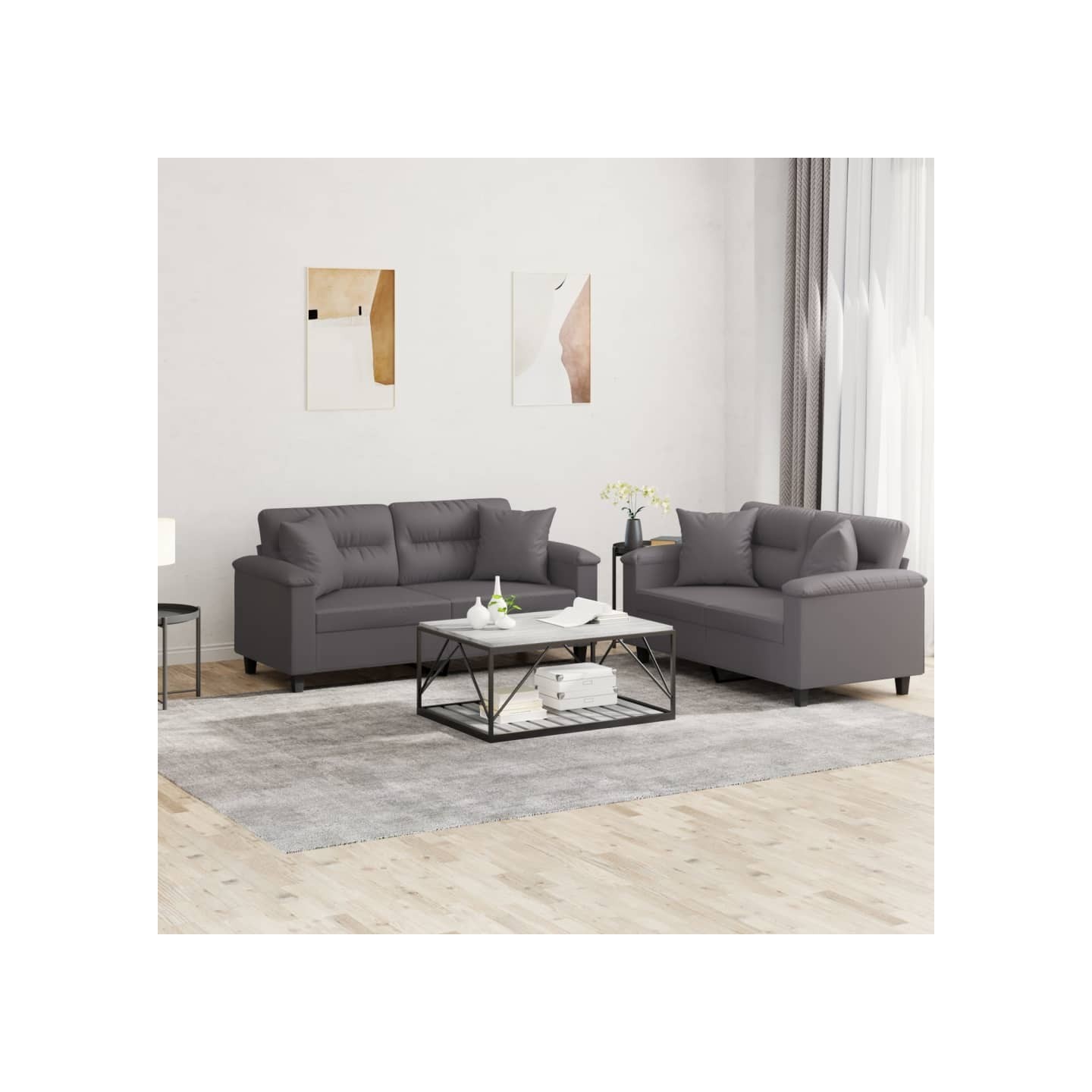 Ensemble de canapés 2 pcs avec coussins gris similicuir