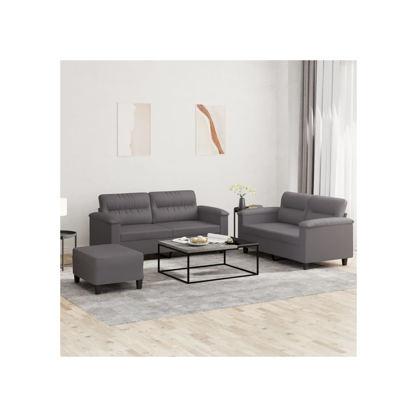 Ensemble de canapés 3 pcs avec coussins Gris Similicuir