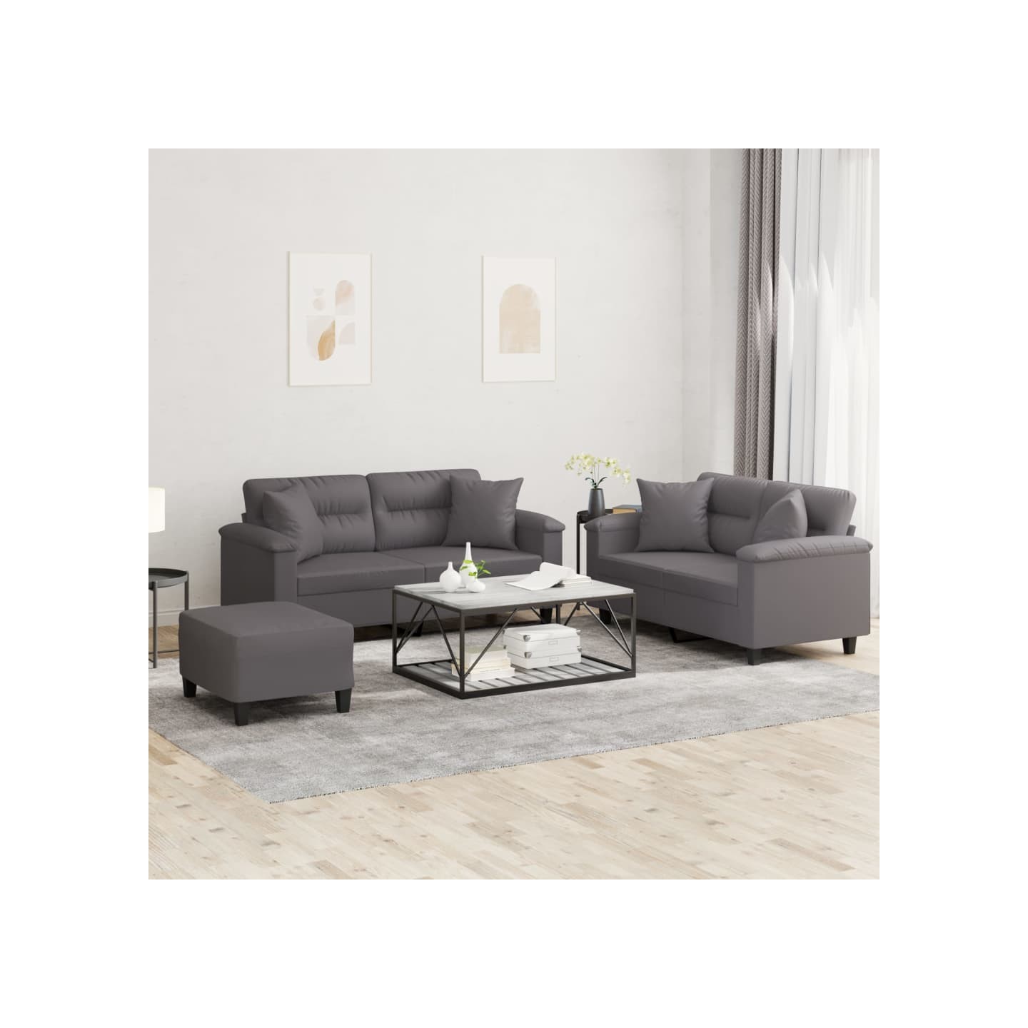 Ensemble de canapés 3 pcs avec coussins gris similicuir