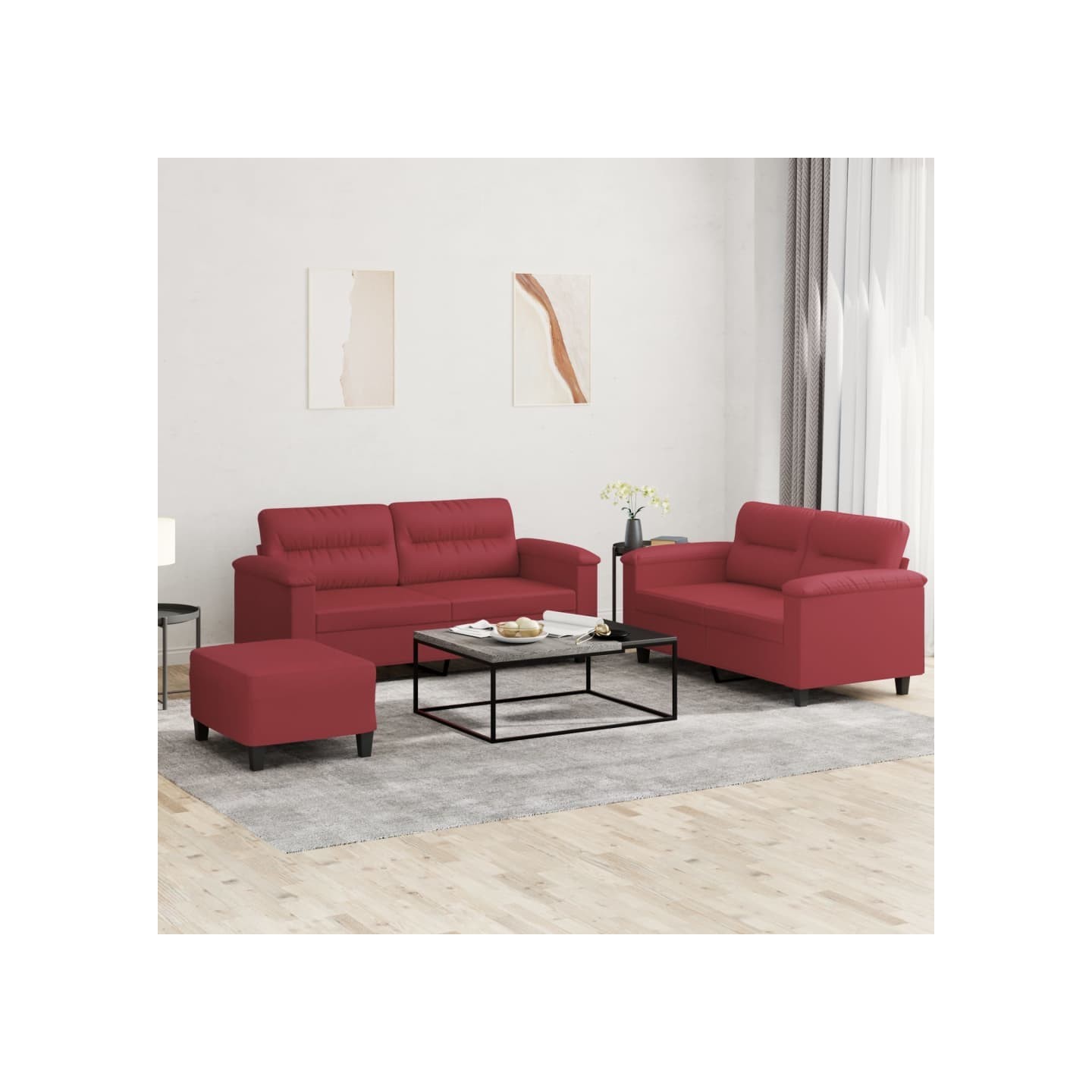 Ensemble de canapés 3 pcs et coussins Rouge bordeaux Similicuir