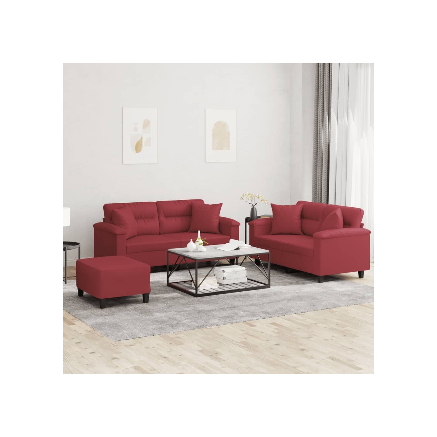 Ensemble de canapés 3 pcs et coussins rouge bordeaux similicuir