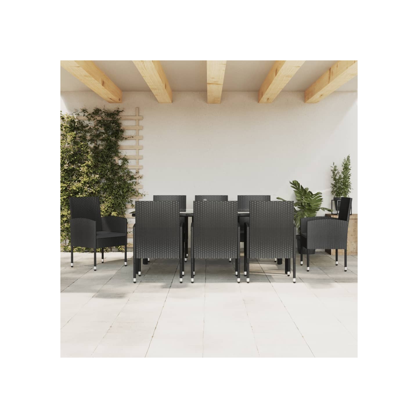 Ensemble à manger de jardin 9 pcs noir résine tressée et acier