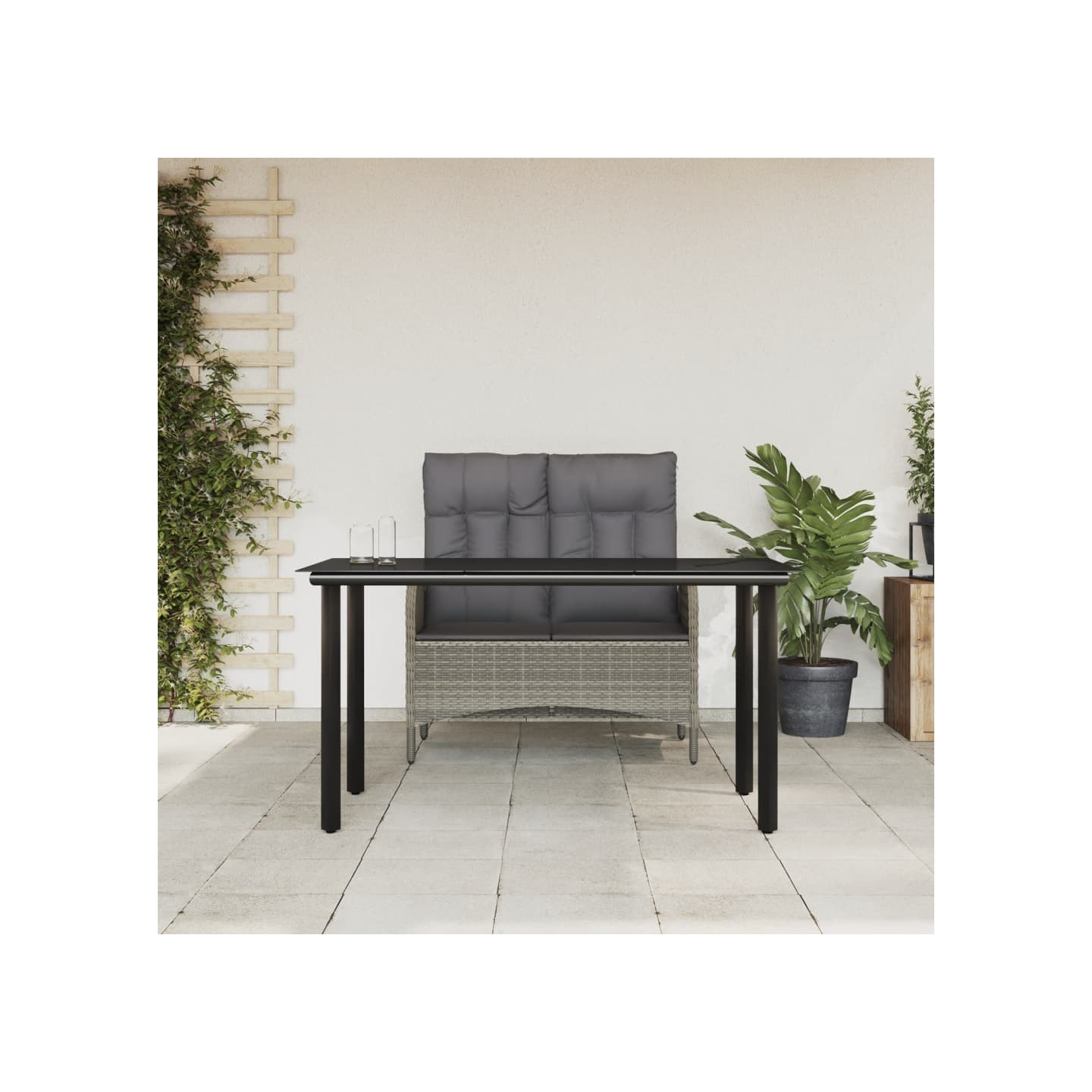 Ensemble à manger jardin et coussins 2 pcs gris rotin