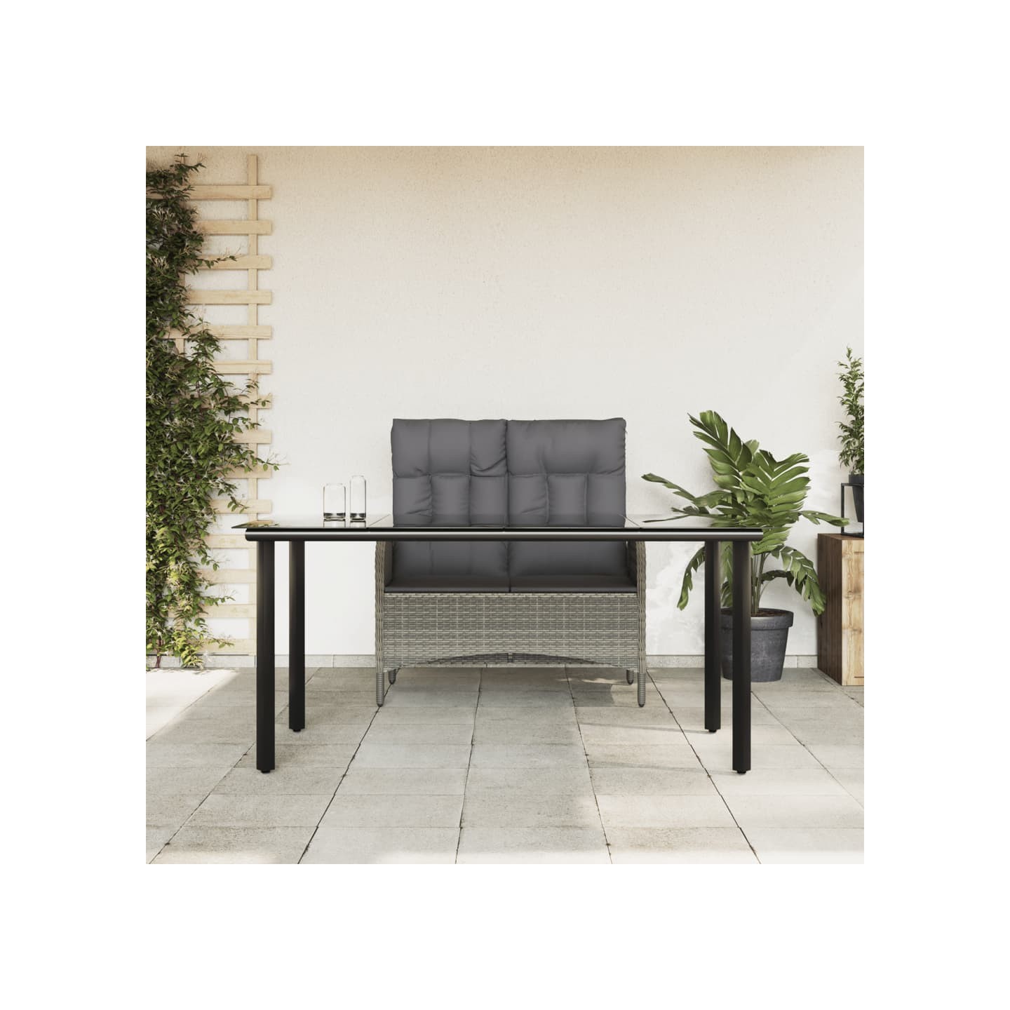 Ensemble à manger jardin et coussins 2 pcs gris rotin