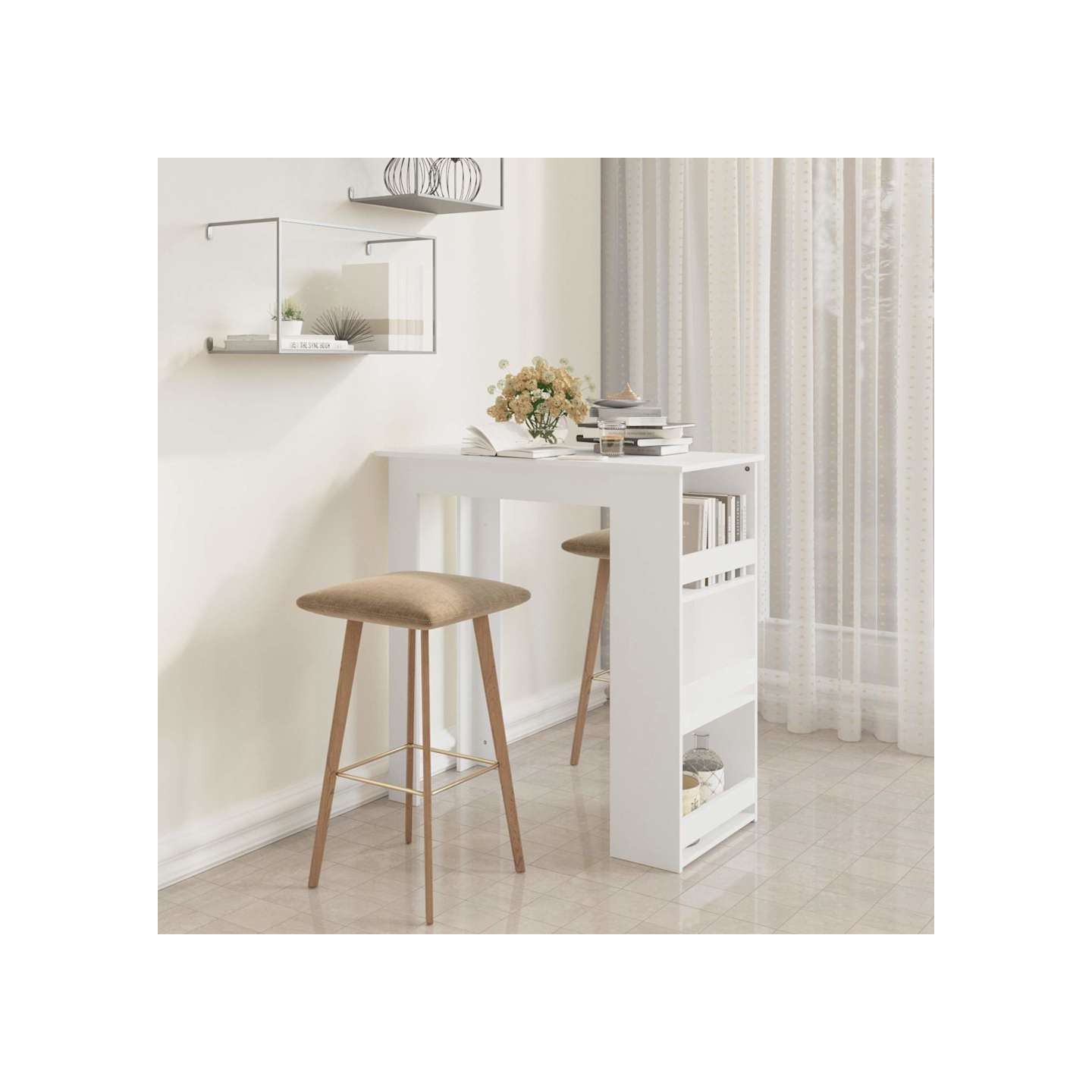 Table de bar rangement Blanc 102x50x103,5 cm Bois d'ingénierie