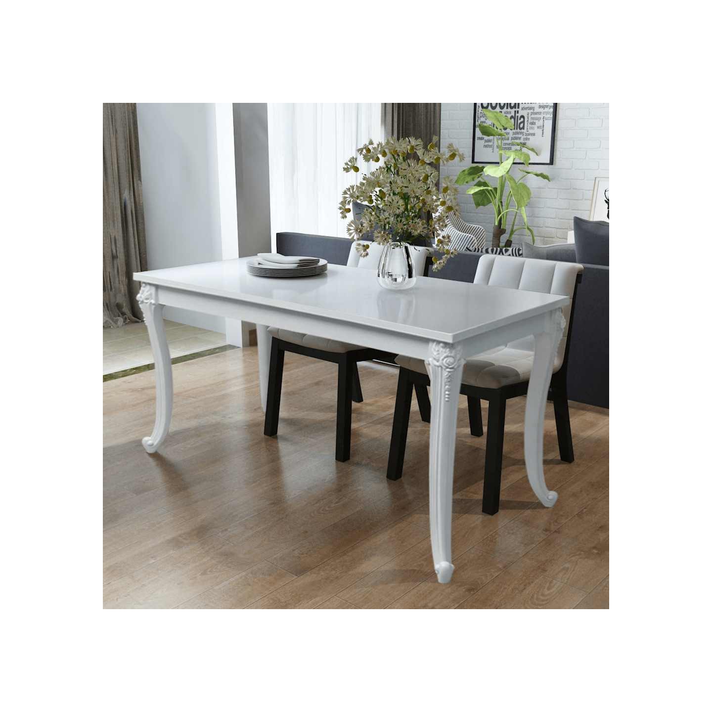 Table à manger 116x66x76 cm blanc brillant