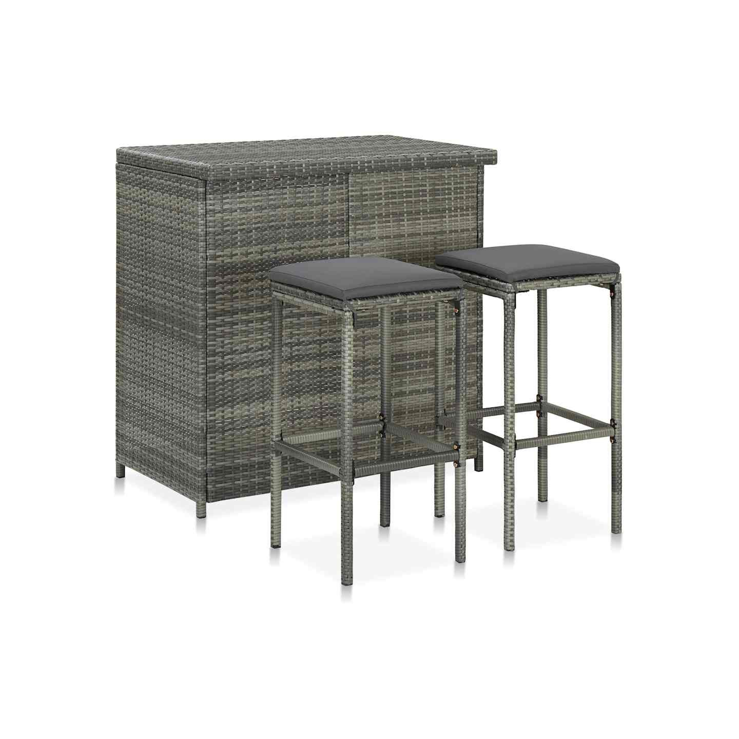 Ensemble de bar 3 pcs Résine tressée Gris