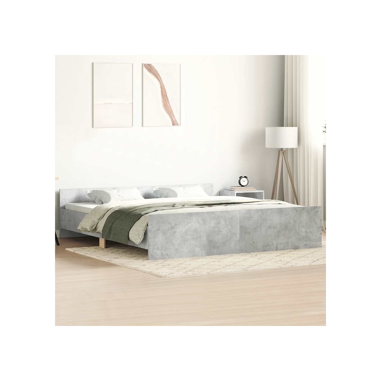 Cadre de lit sans matelas gris béton 200x200 cm