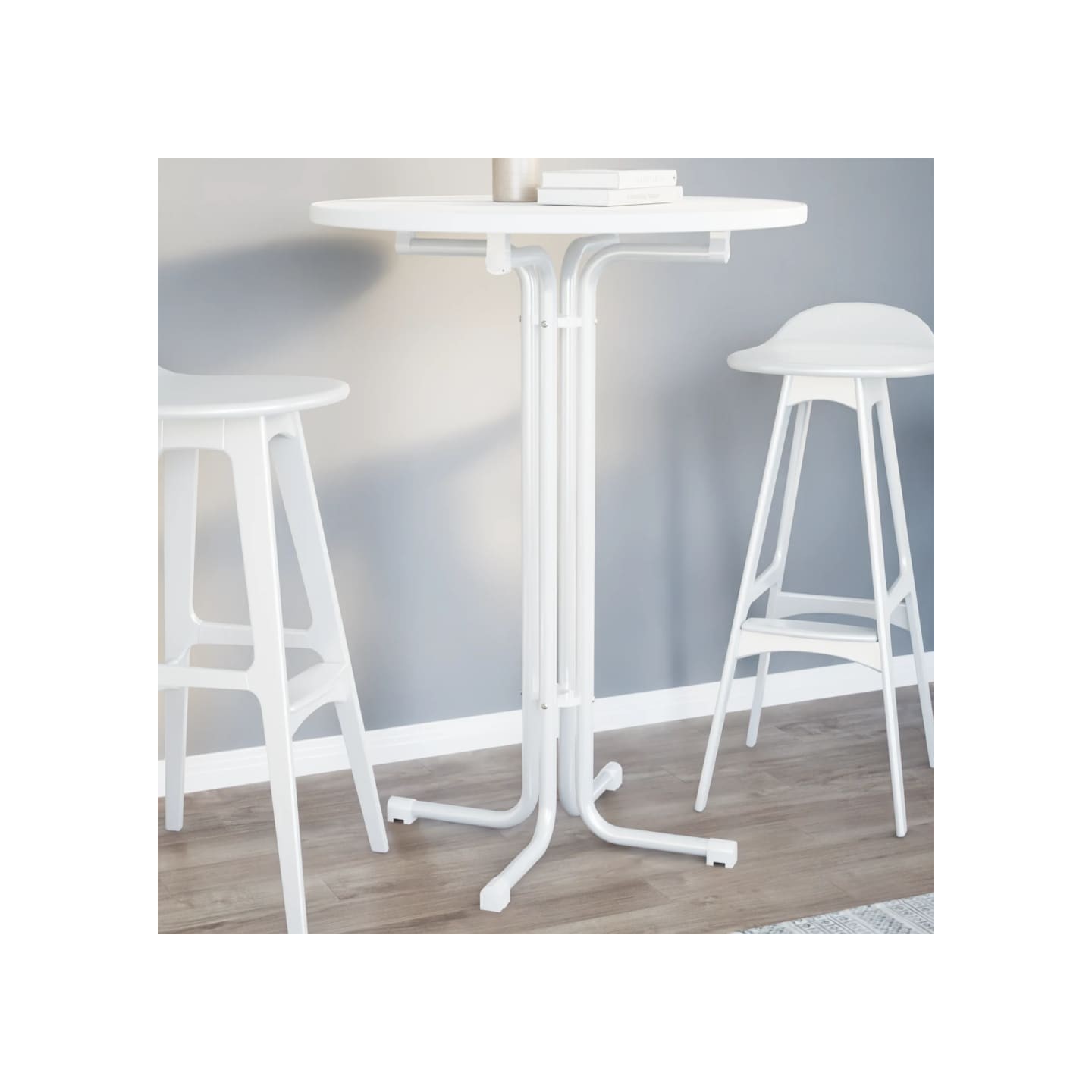 Table de bar blanc Ø80x110 cm bois d'ingénierie et acier