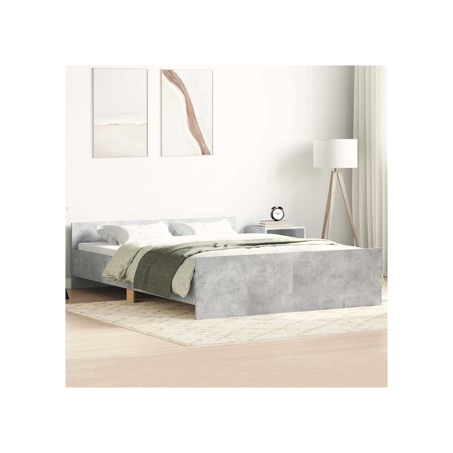 Cadre de lit sans matelas gris béton 135x190 cm