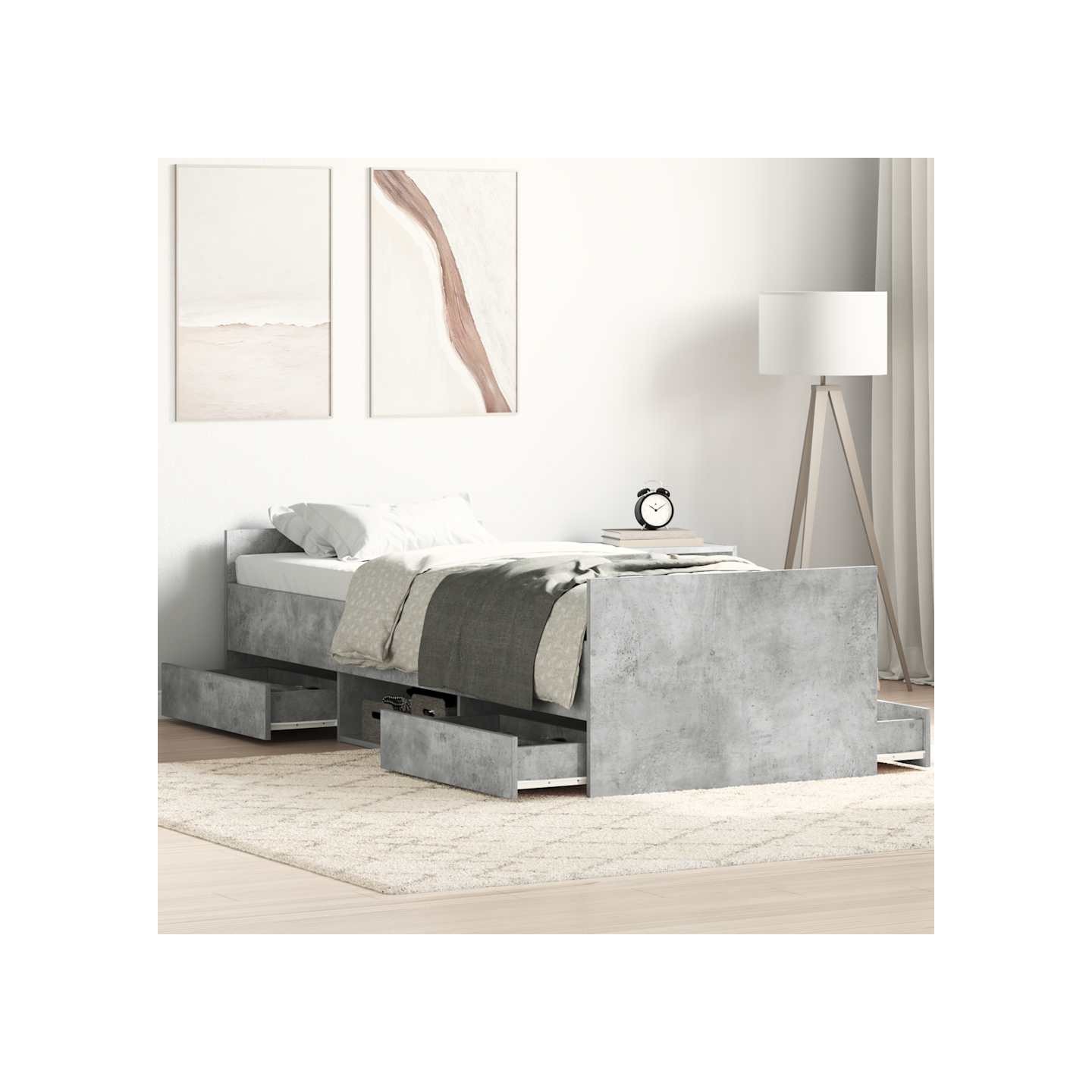 Cadre de lit sans matelas gris béton 100x200 cm