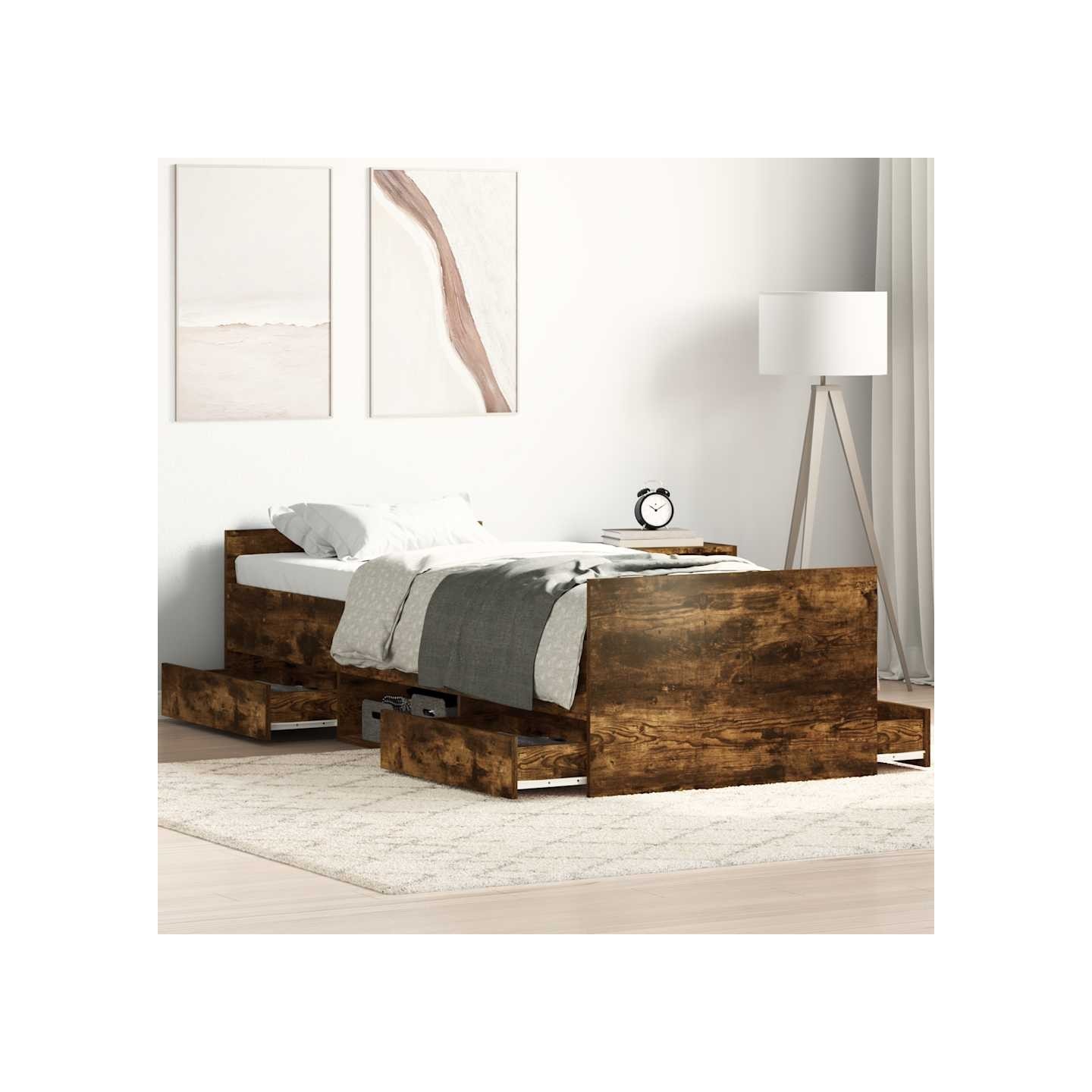 Cadre de lit sans matelas chêne fumé 90x190 cm