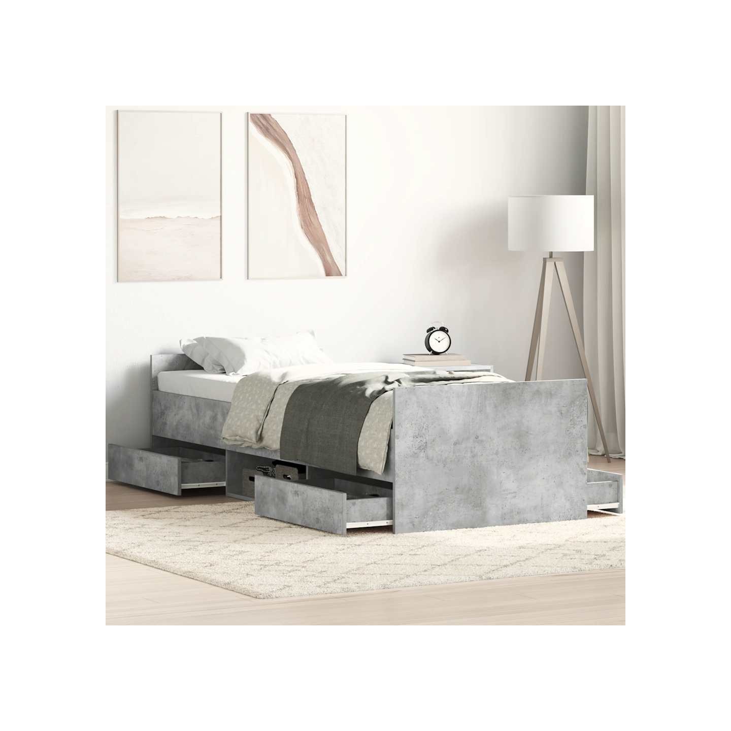 Cadre de lit sans matelas gris béton 90x200 cm