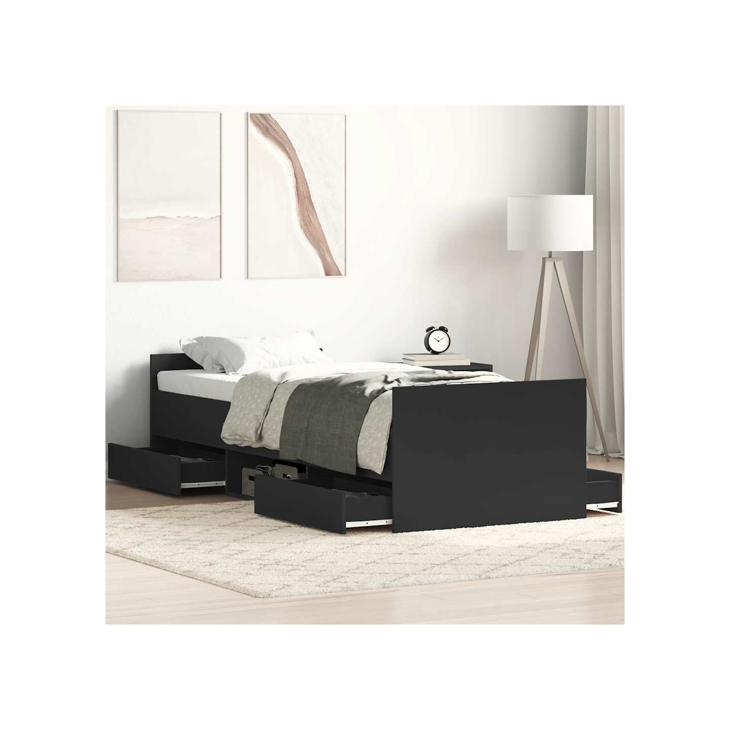 Cadre de lit sans matelas noir 100x200 cm