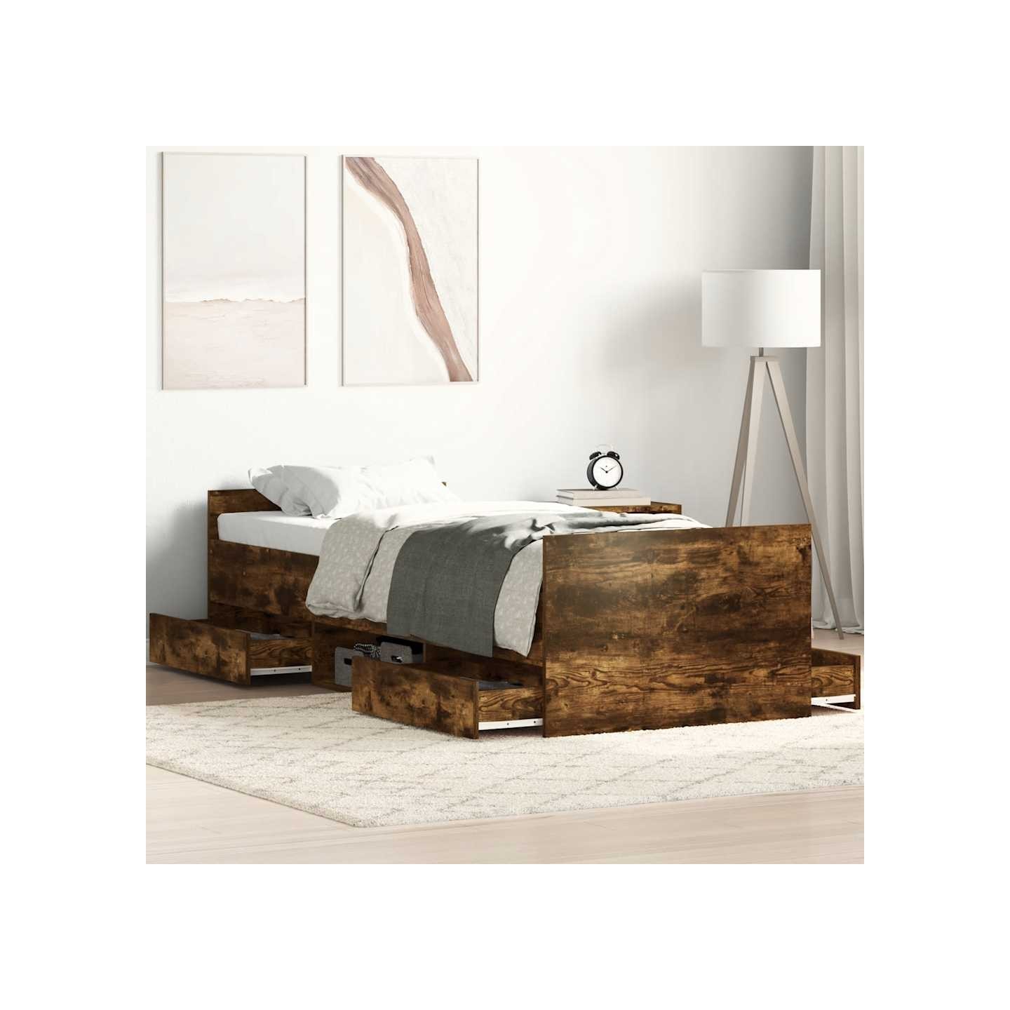 Cadre de lit sans matelas chêne fumé 90x200 cm