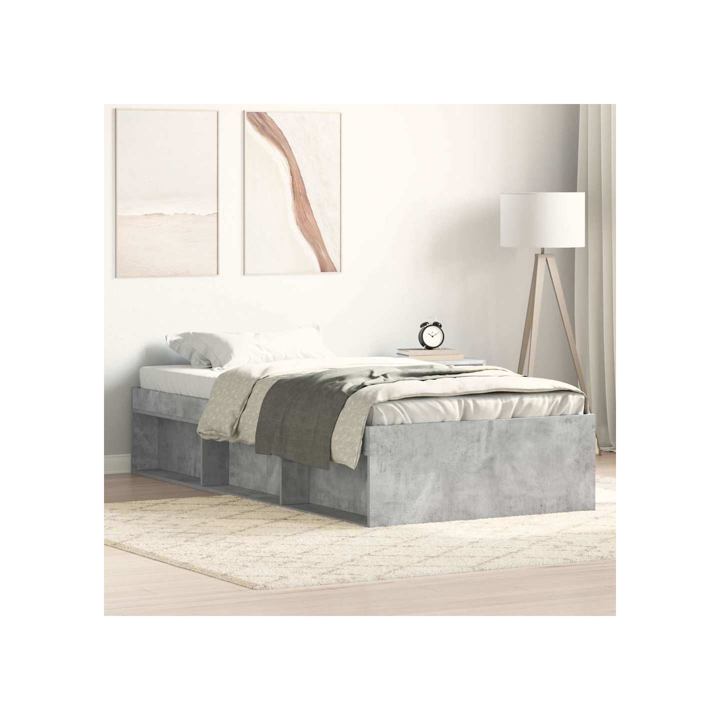 Cadre de lit sans matelas gris béton 90x200 cm