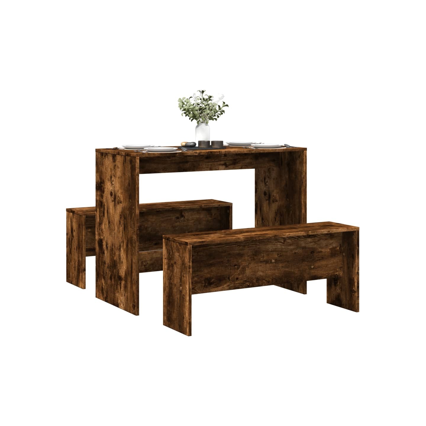 Ensemble table à manger et bancs 3 pcs bois d'ingénierie