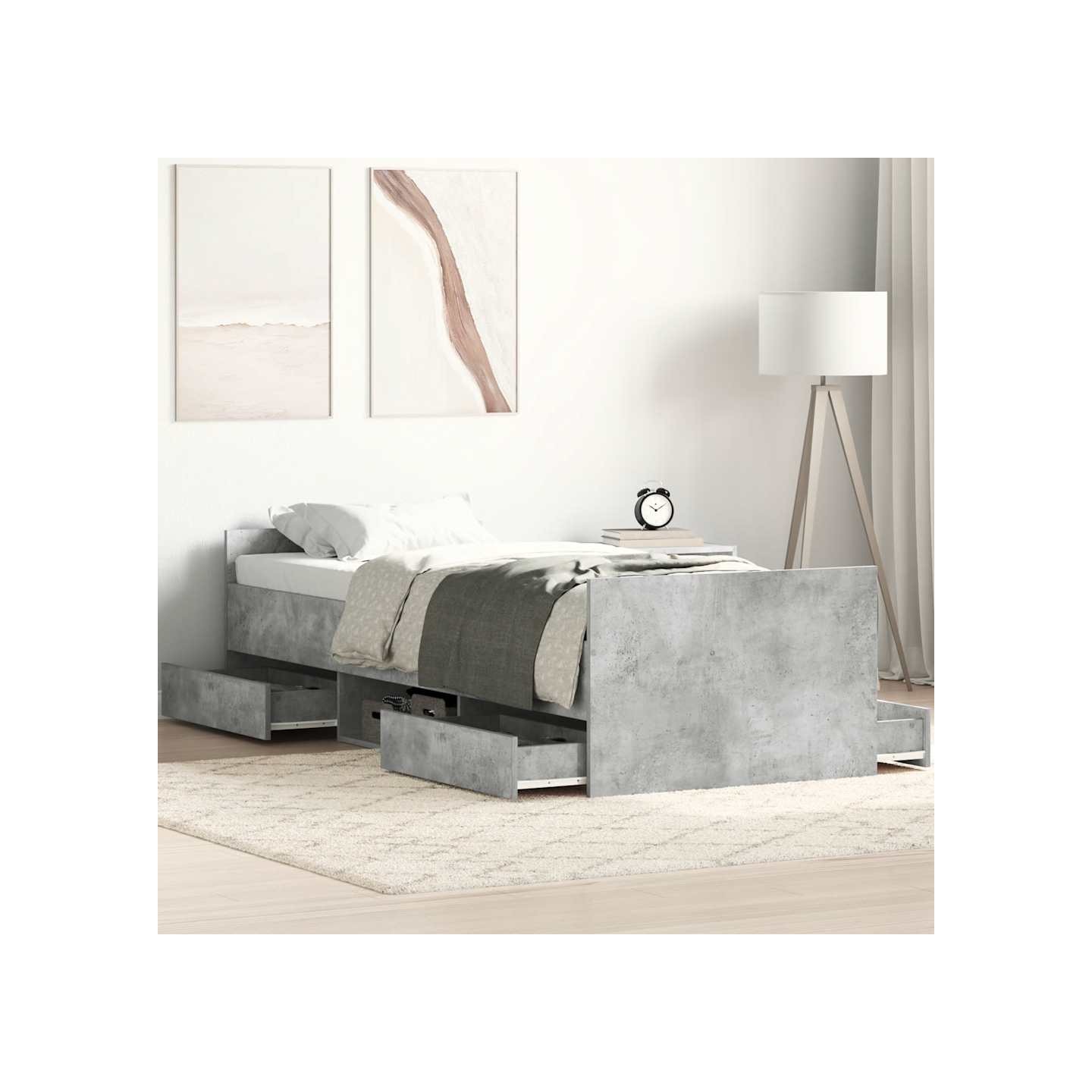 Cadre de lit sans matelas gris béton 75x190 cm