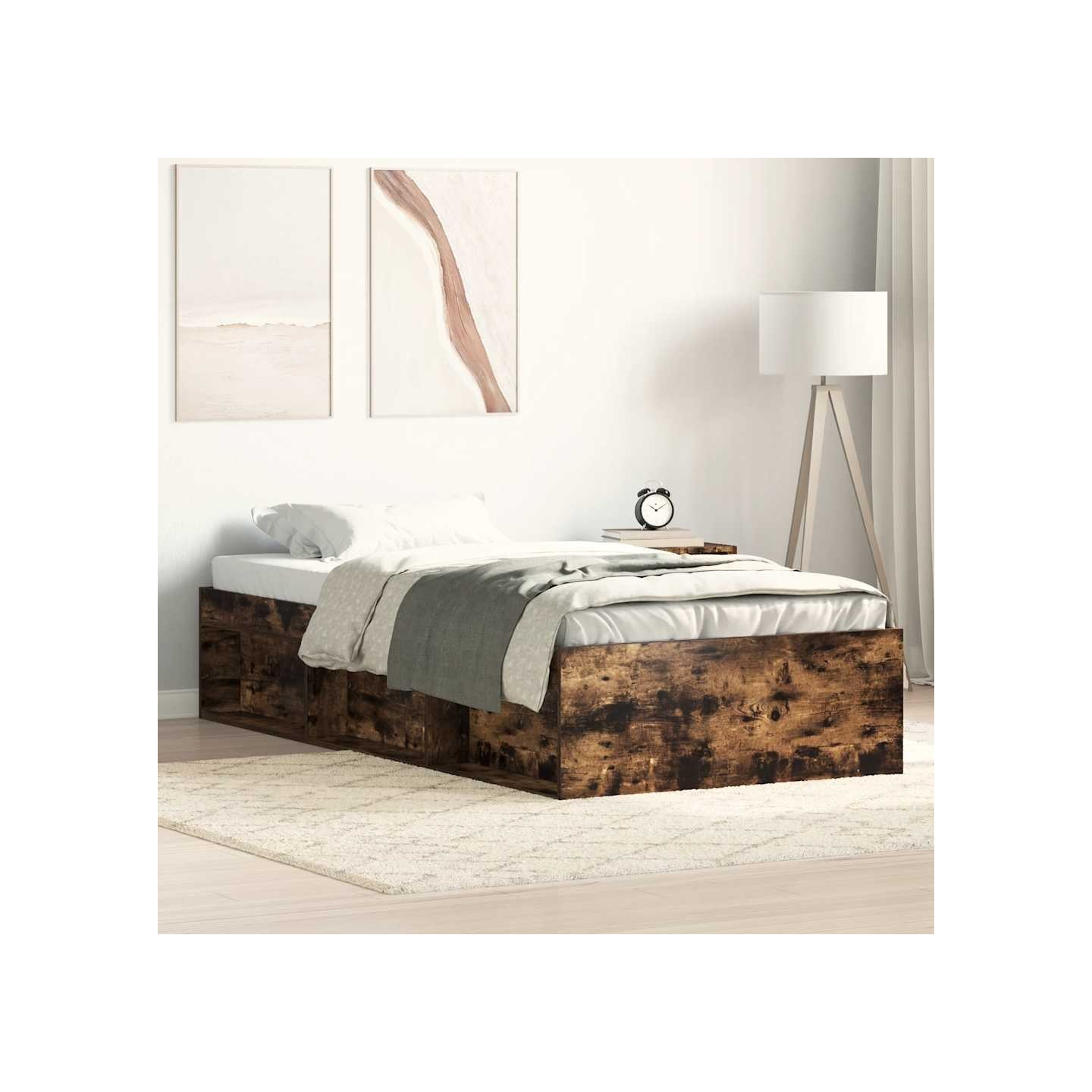 Cadre de lit sans matelas chêne fumé 90x190 cm