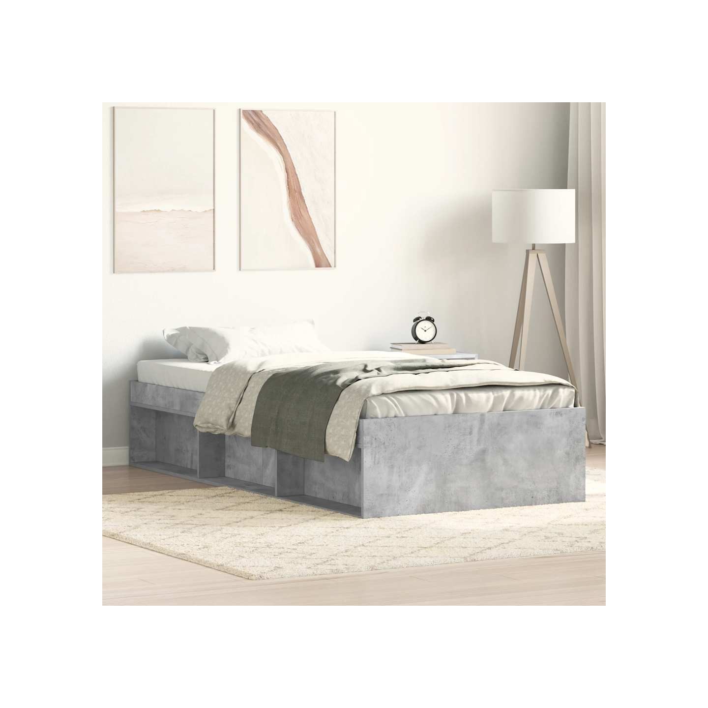 Cadre de lit sans matelas gris béton 100x200 cm
