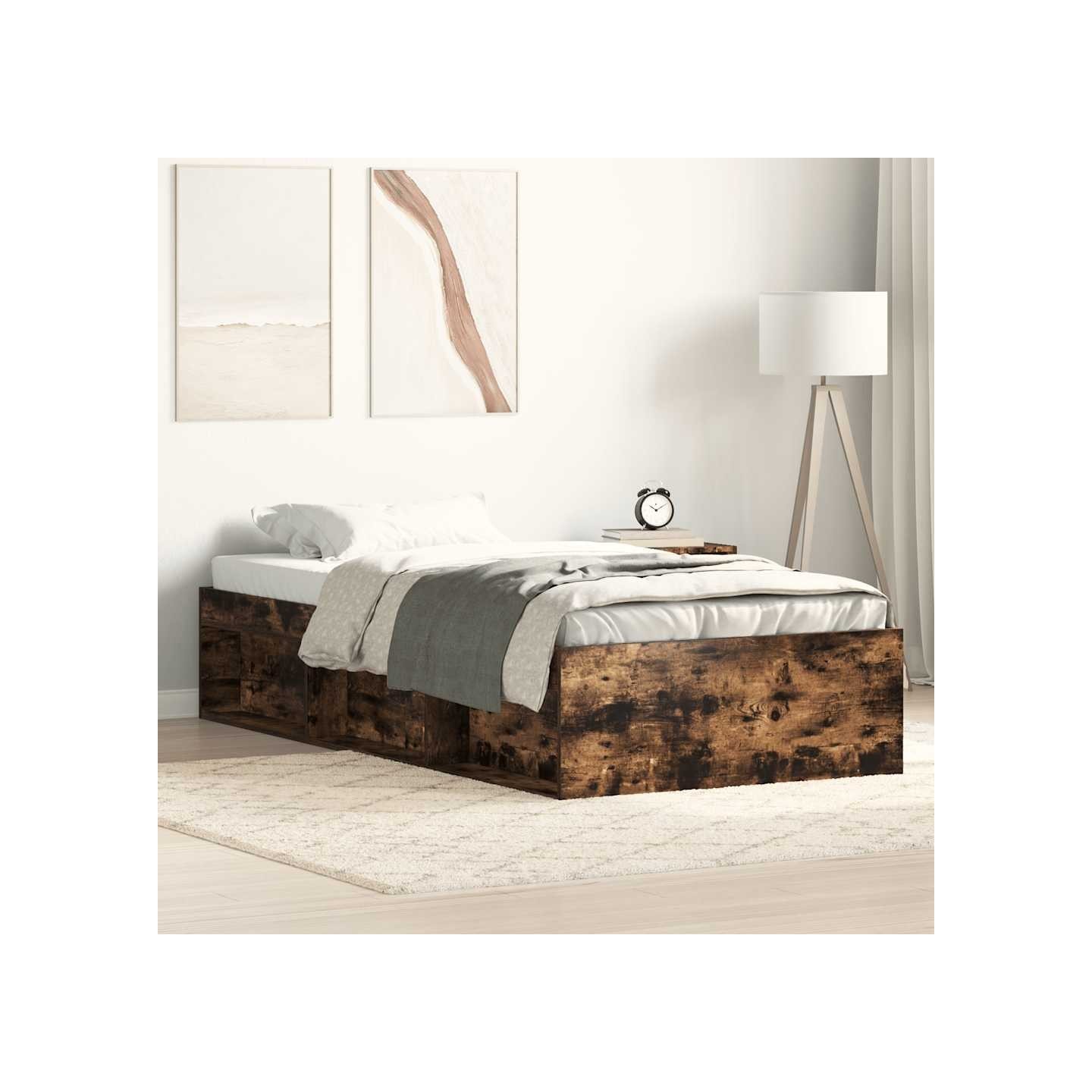 Cadre de lit sans matelas chêne fumé 75x190 cm