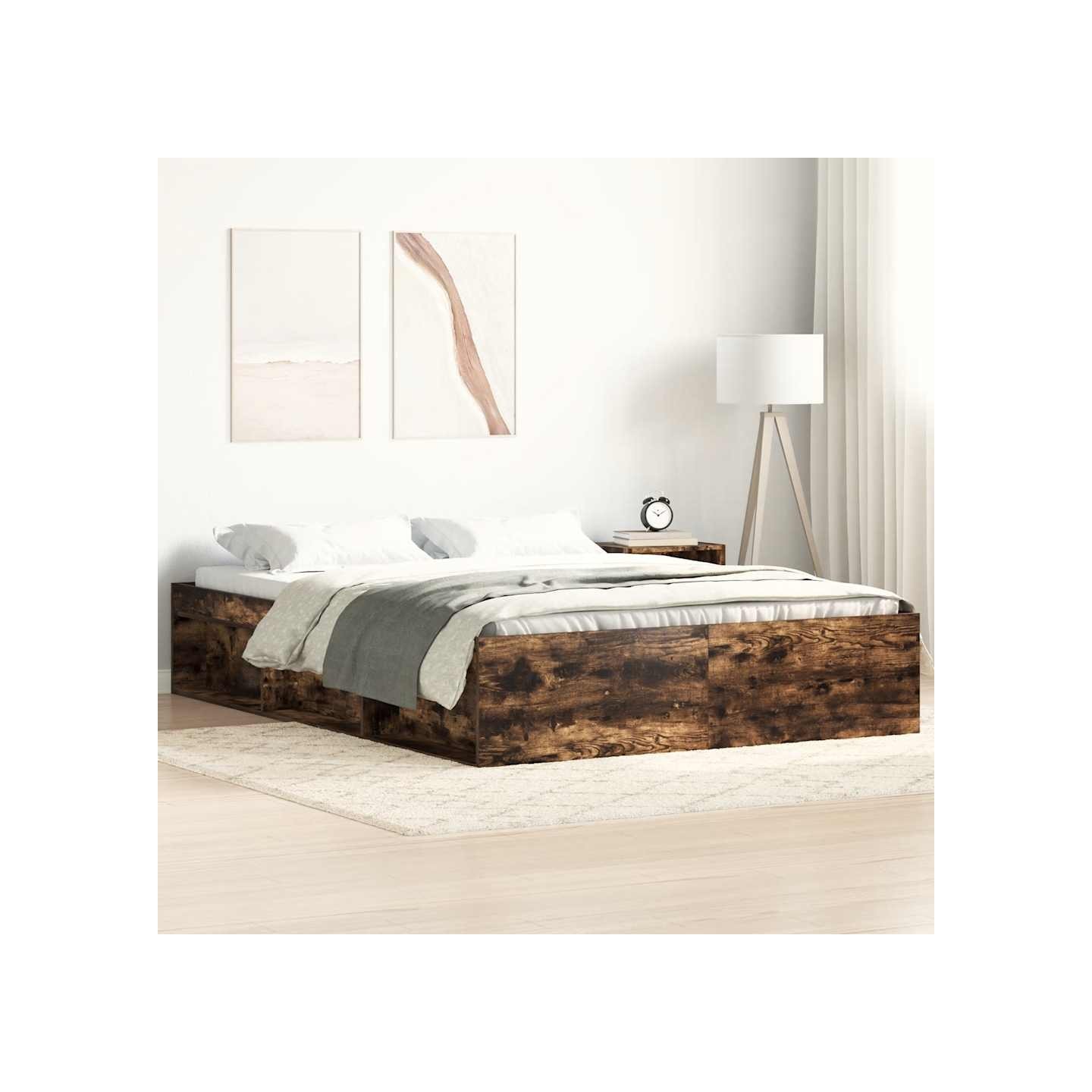 Cadre de lit sans matelas chêne fumé 140x200 cm