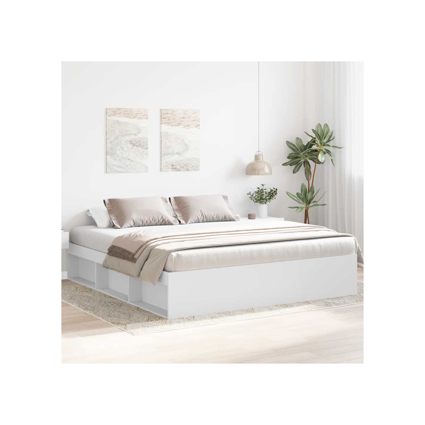 Cadre de lit sans matelas blanc 200x200 cm