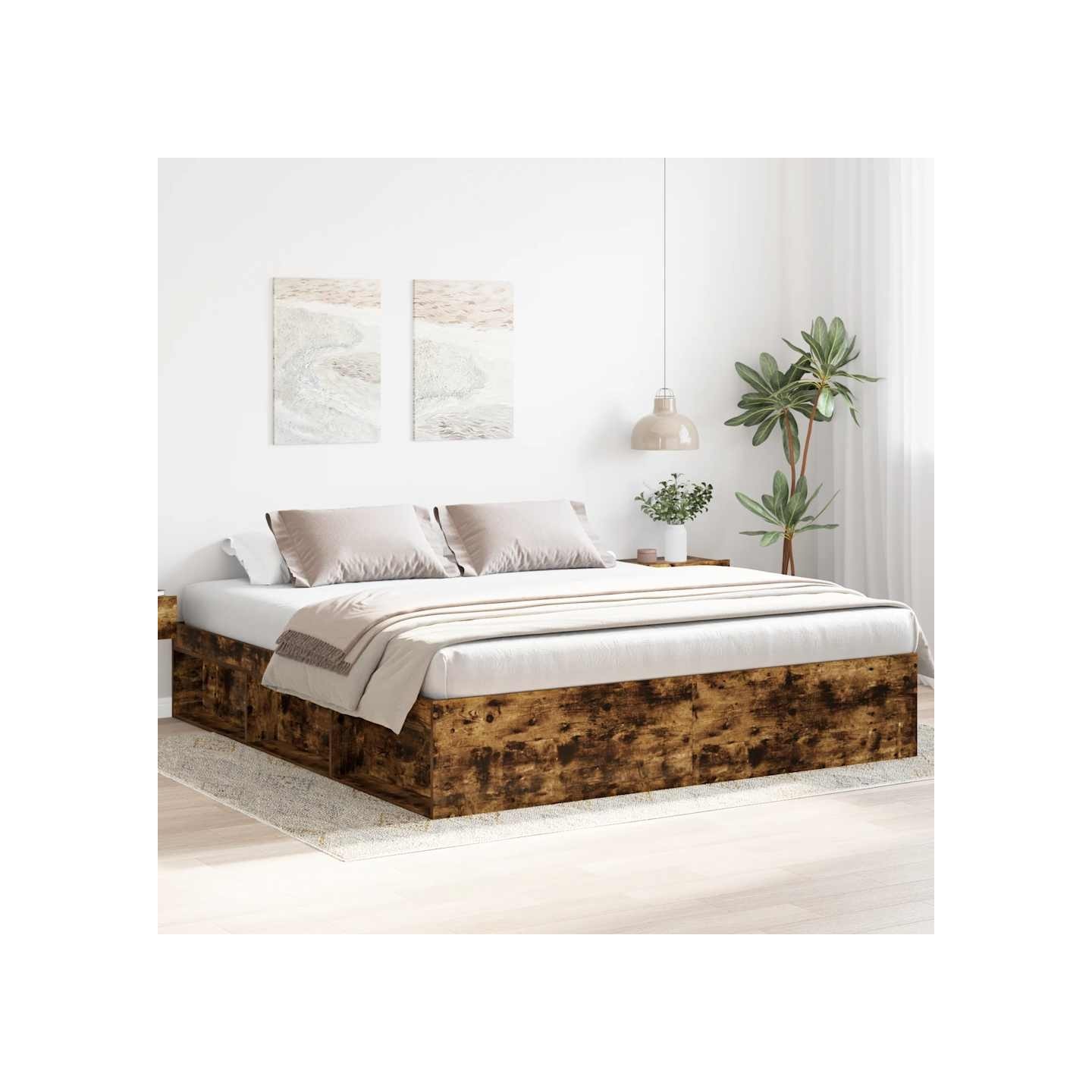 Cadre de lit sans matelas chêne fumé 180x200 cm