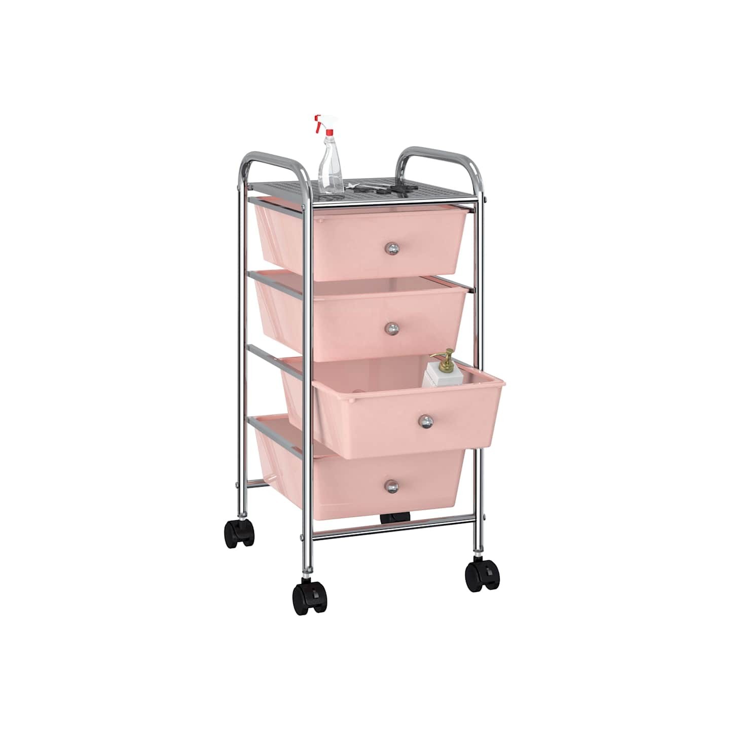 Chariot de rangement mobile à 4 tiroirs Rose Plastique