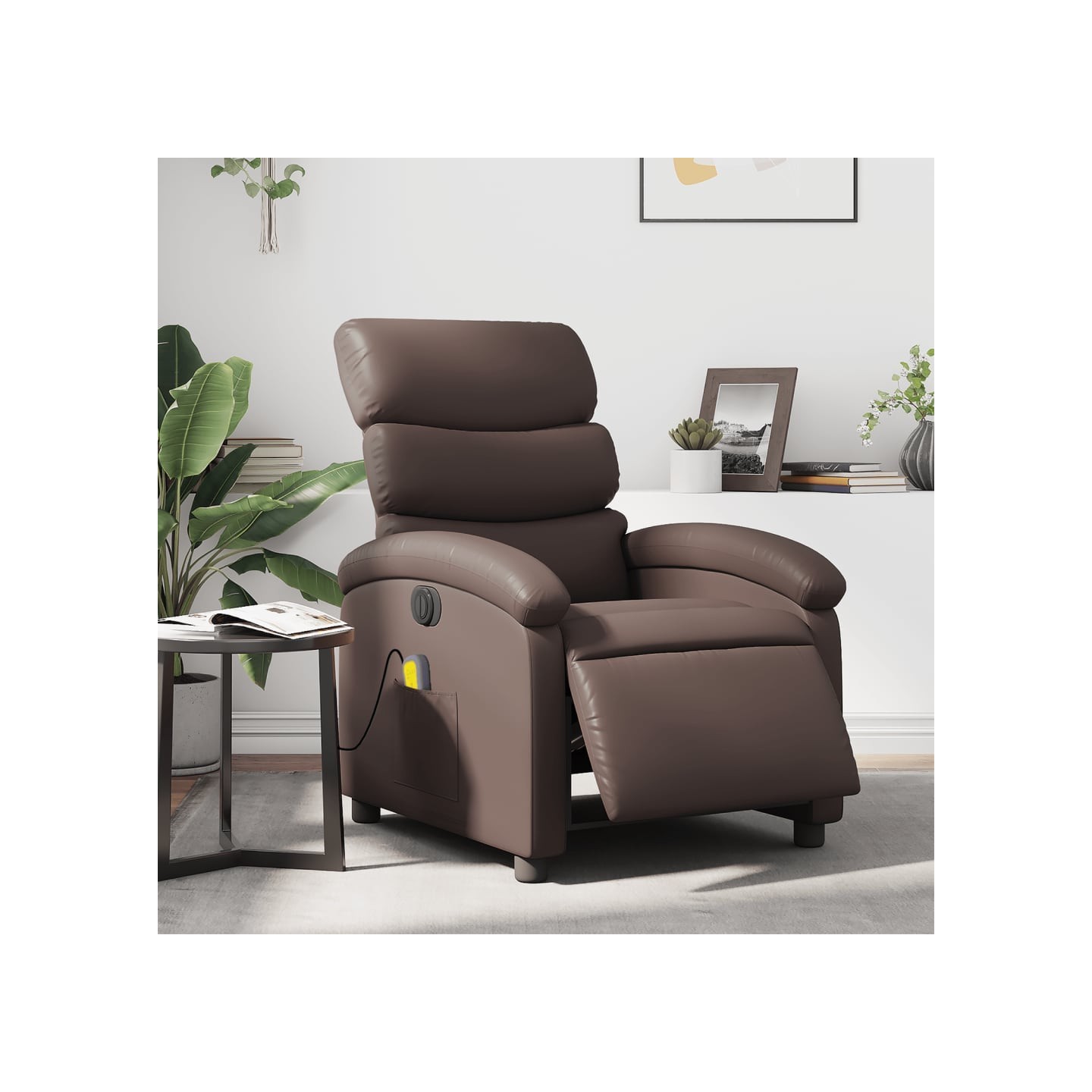 Fauteuil de massage inclinable électrique marron similicuir
