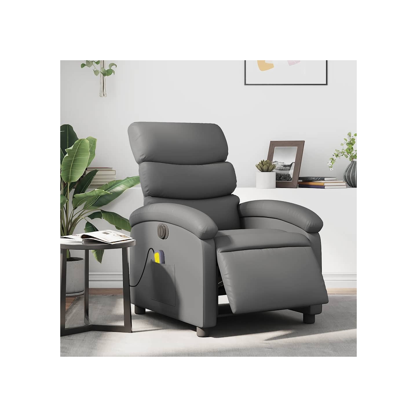 Fauteuil de massage inclinable électrique gris similicuir