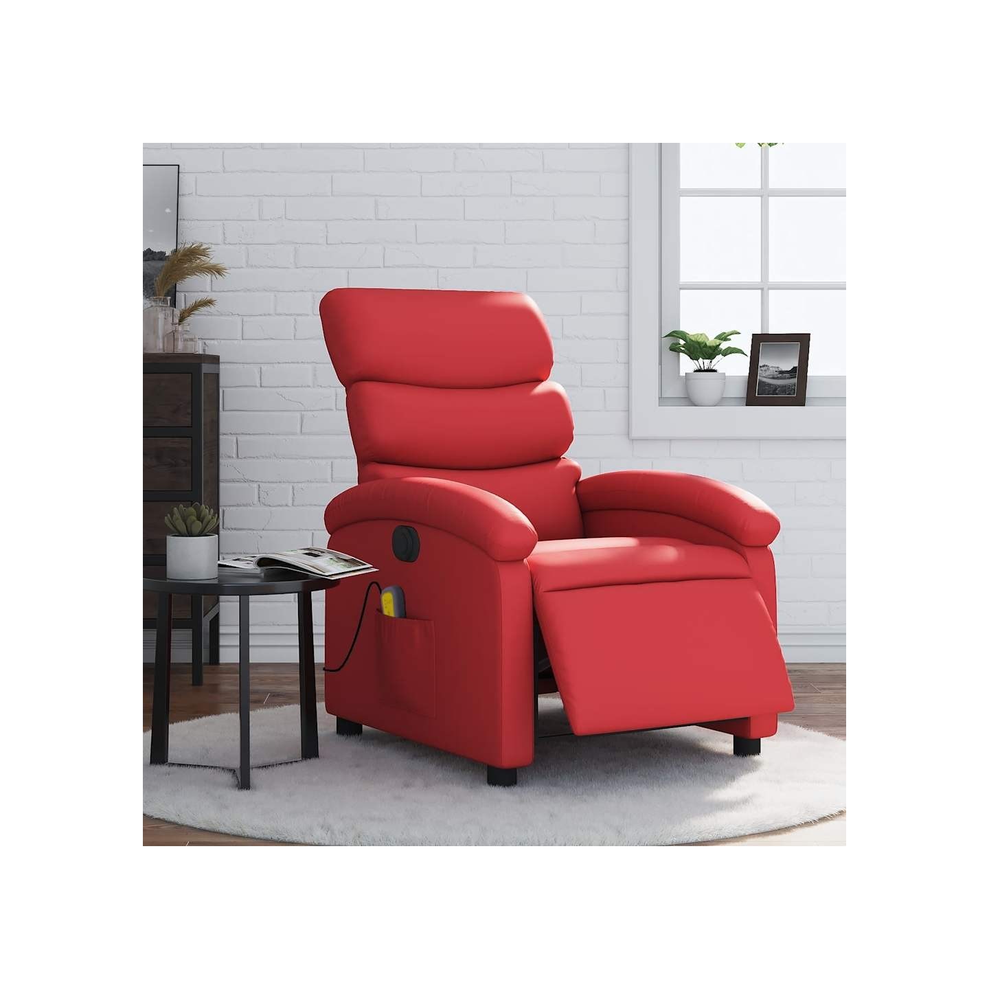 Fauteuil de massage inclinable électrique rouge similicuir