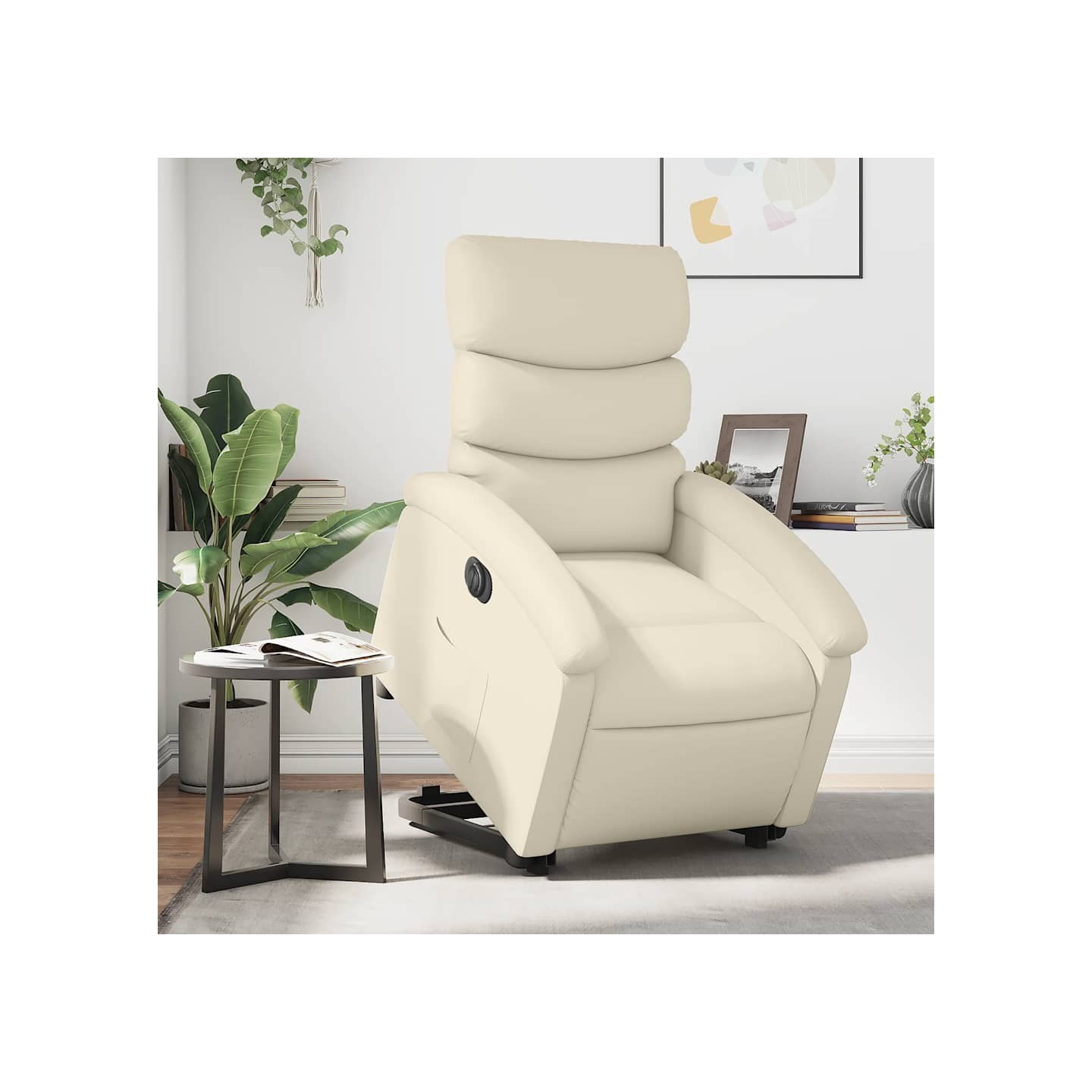 Fauteuil inclinable électrique crème similicuir