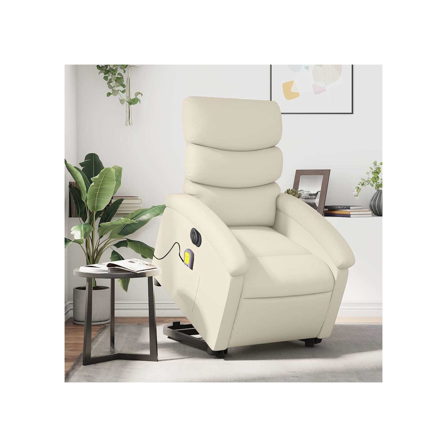 Fauteuil inclinable de massage électrique crème similicuir