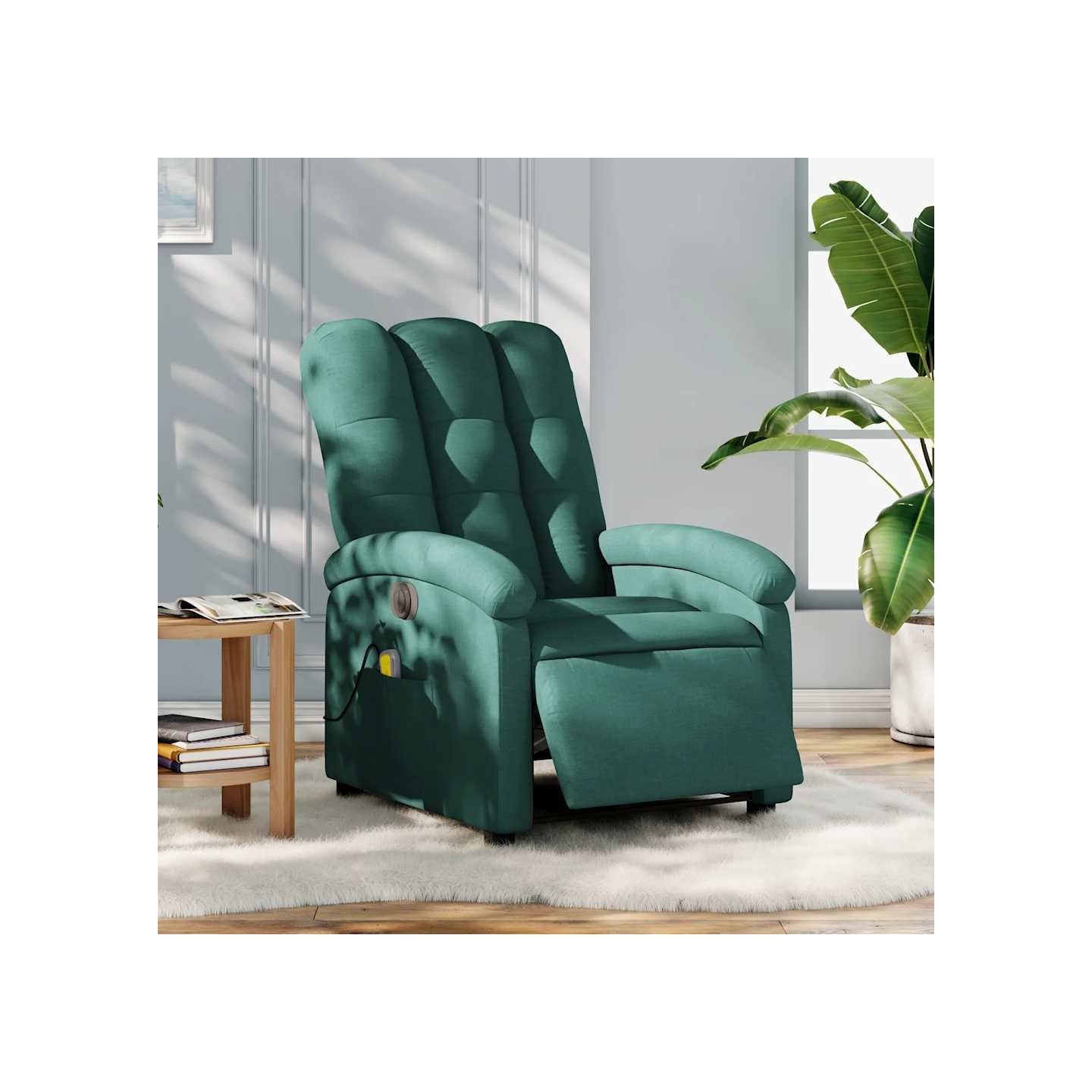 Fauteuil de massage inclinable électrique Vert foncé Tissu