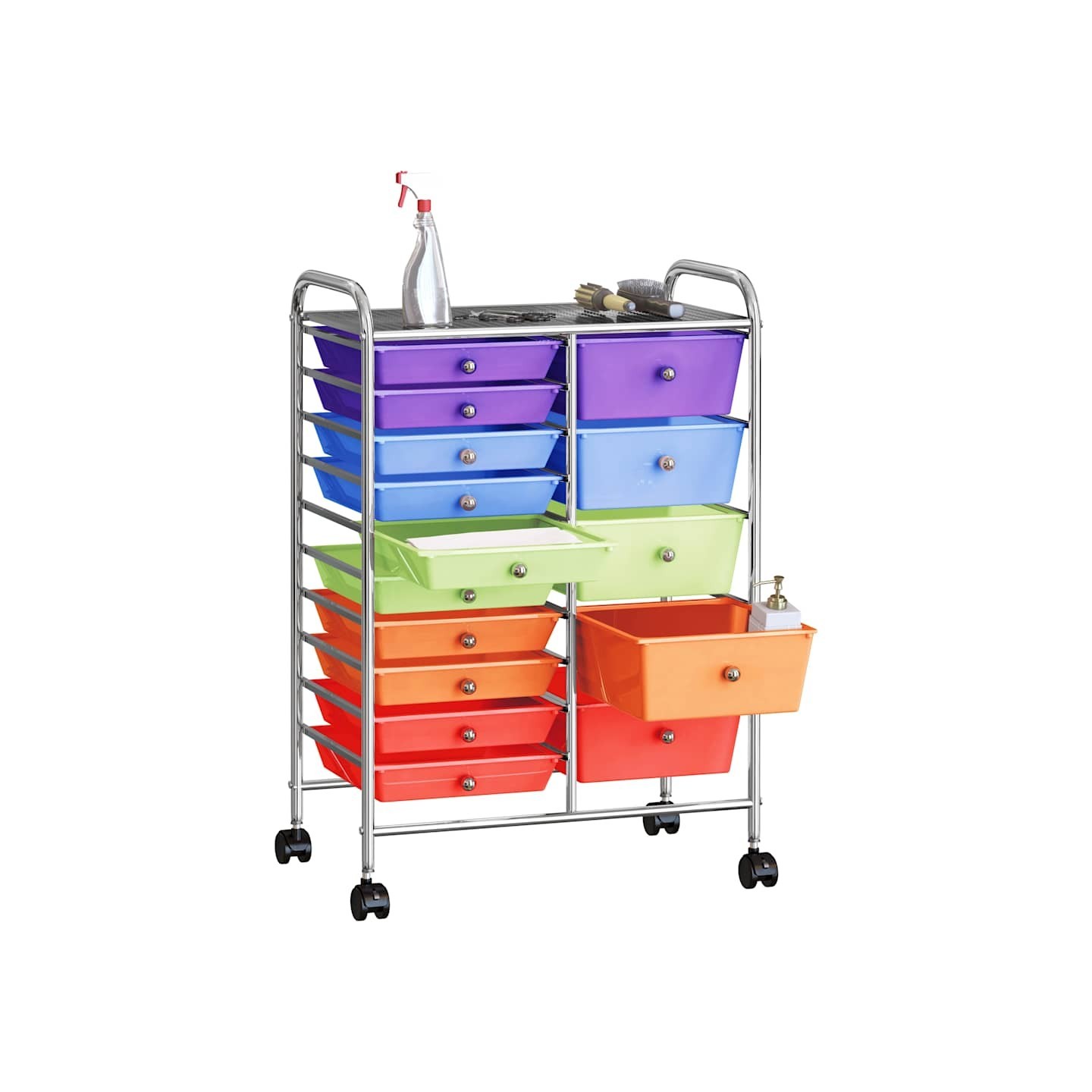 Chariot rangement mobile à 15 tiroirs XXL Multicolore Plastique