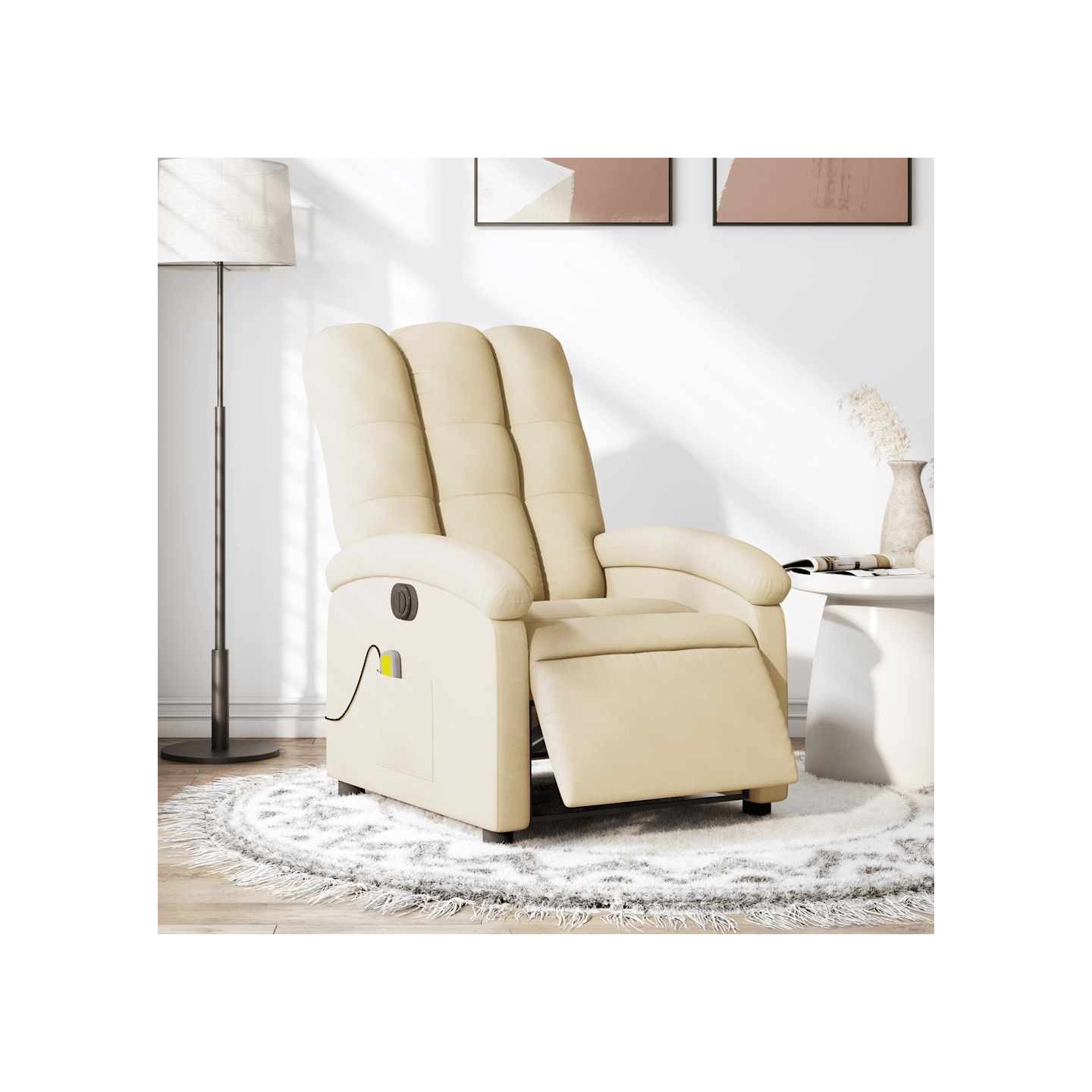 Fauteuil inclinable de massage électrique crème tissu