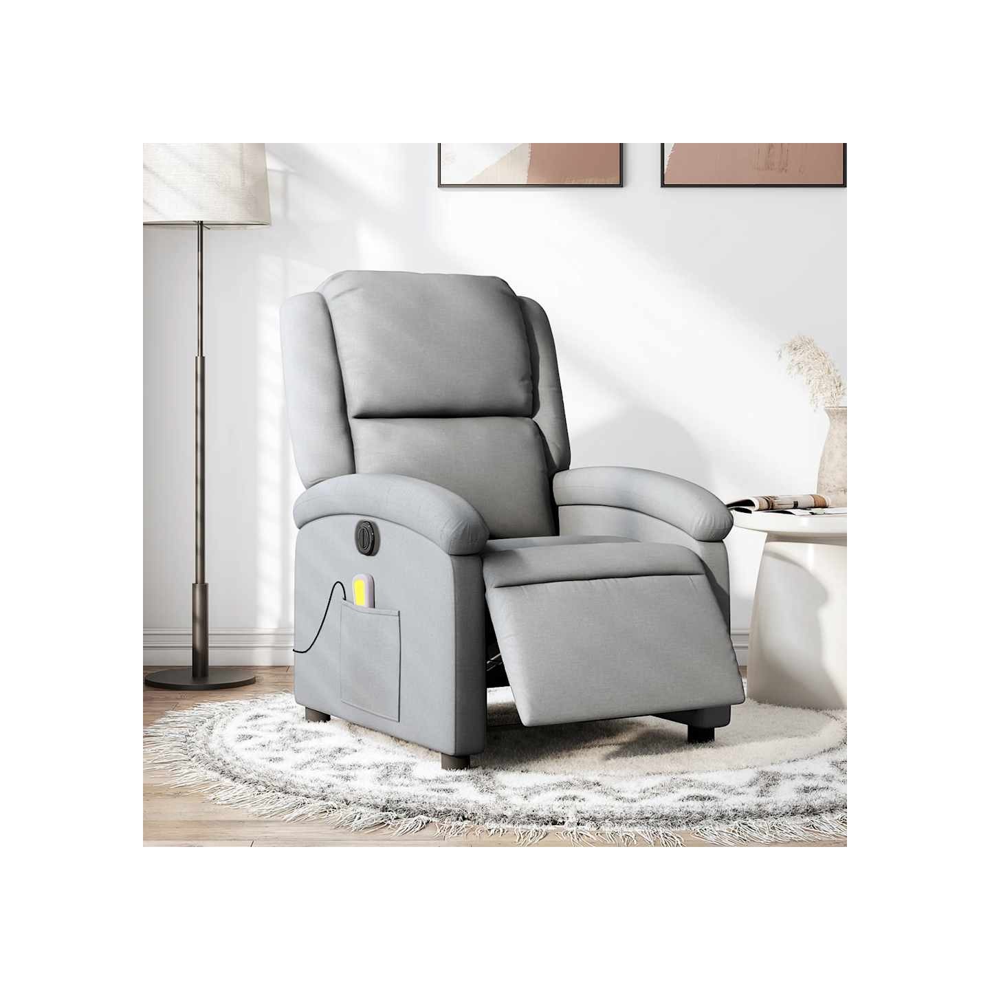 Fauteuil de massage inclinable électrique gris clair tissu