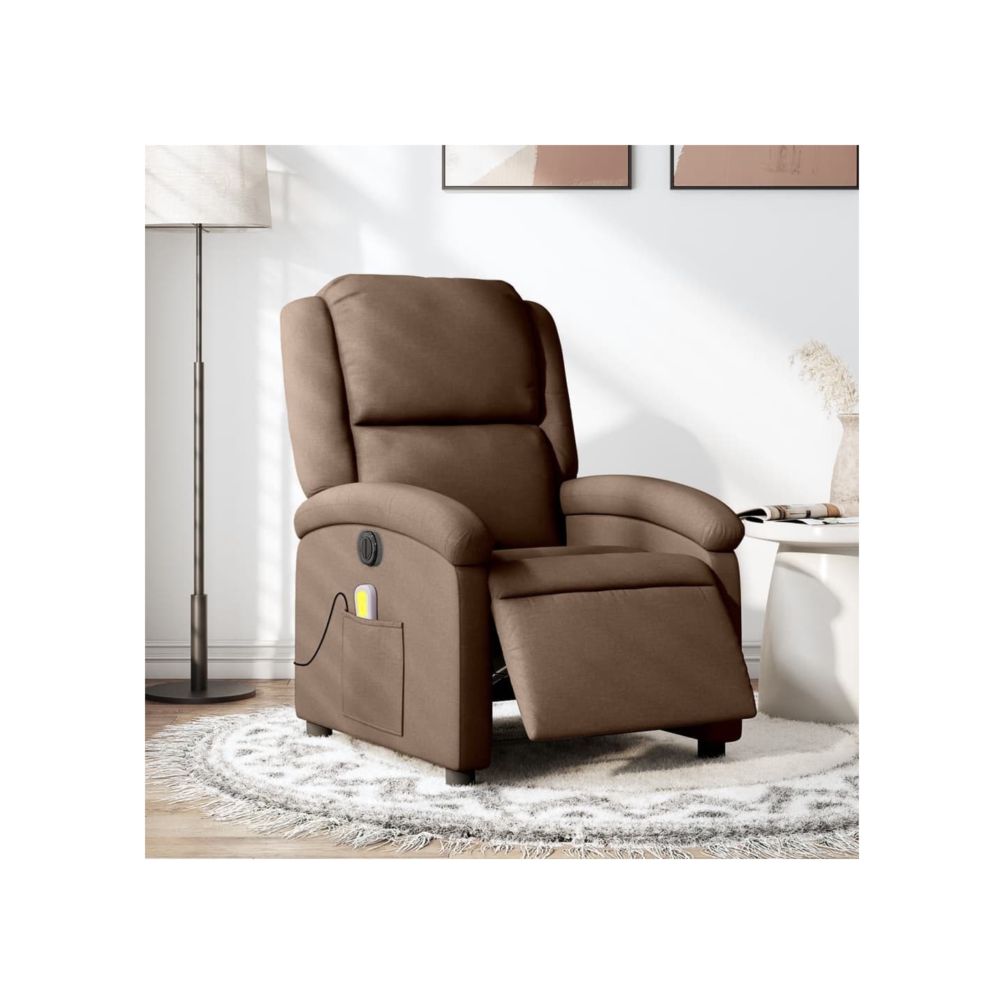 Fauteuil inclinable de massage électrique marron tissu