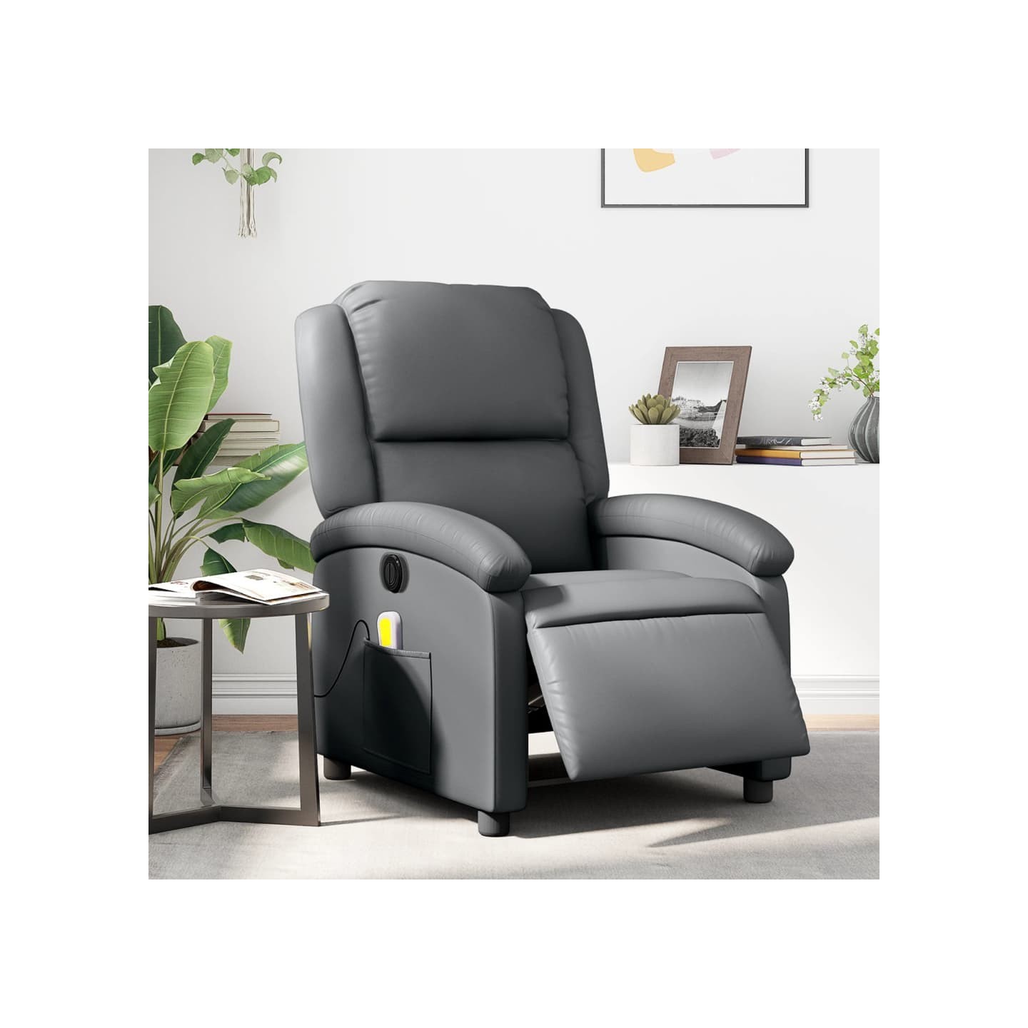 Fauteuil de massage inclinable électrique gris similicuir