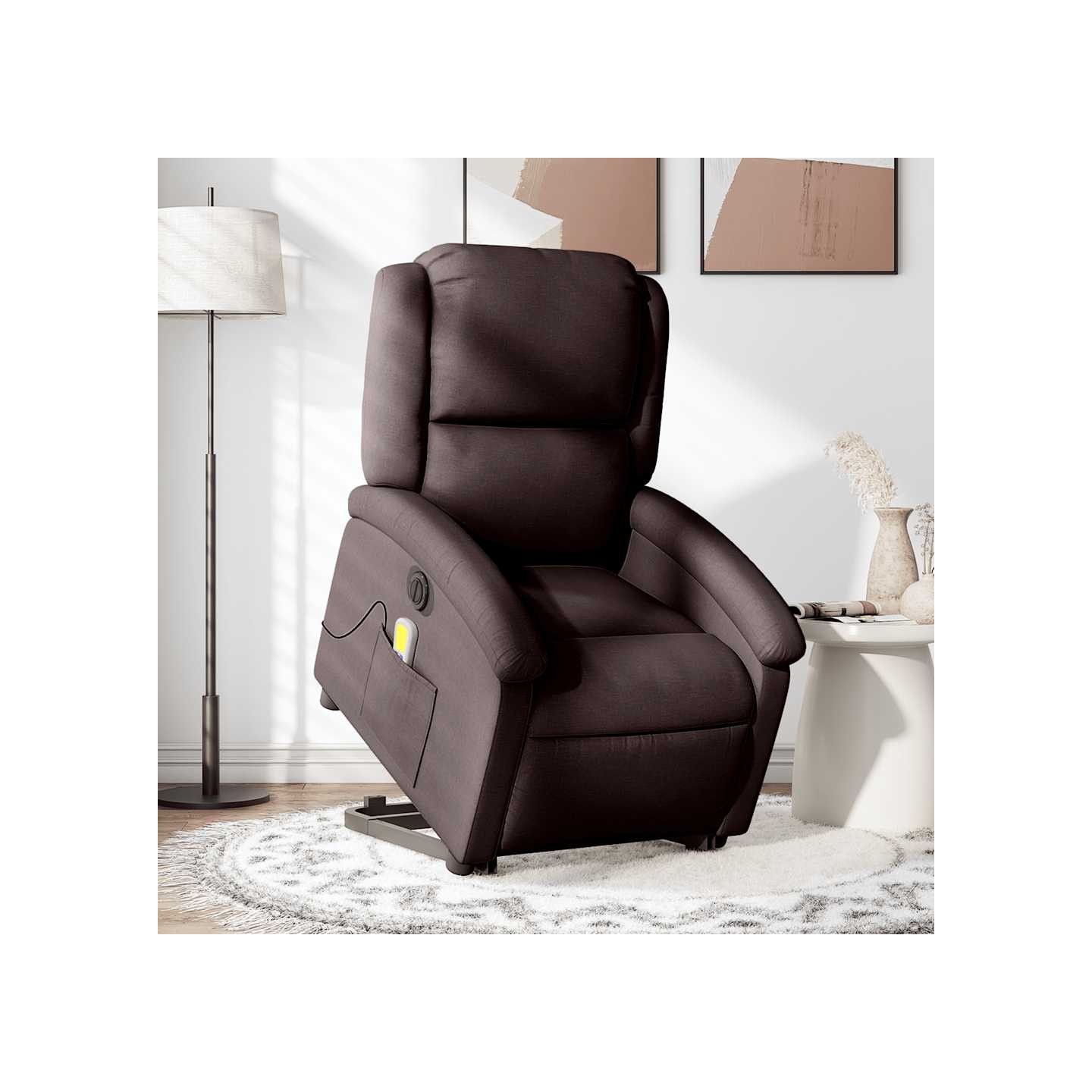 Fauteuil inclinable de massage électrique Marron foncé Tissu