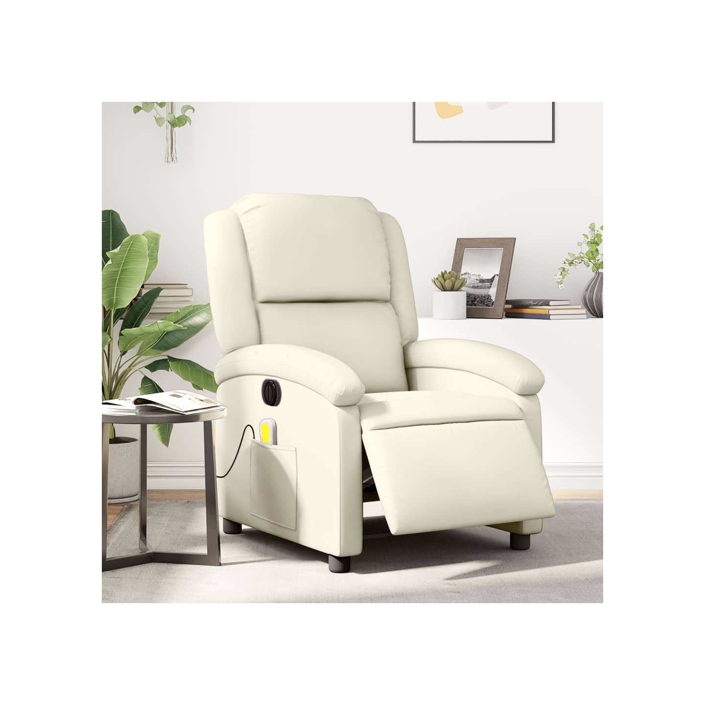 Fauteuil de massage inclinable électrique crème similicuir