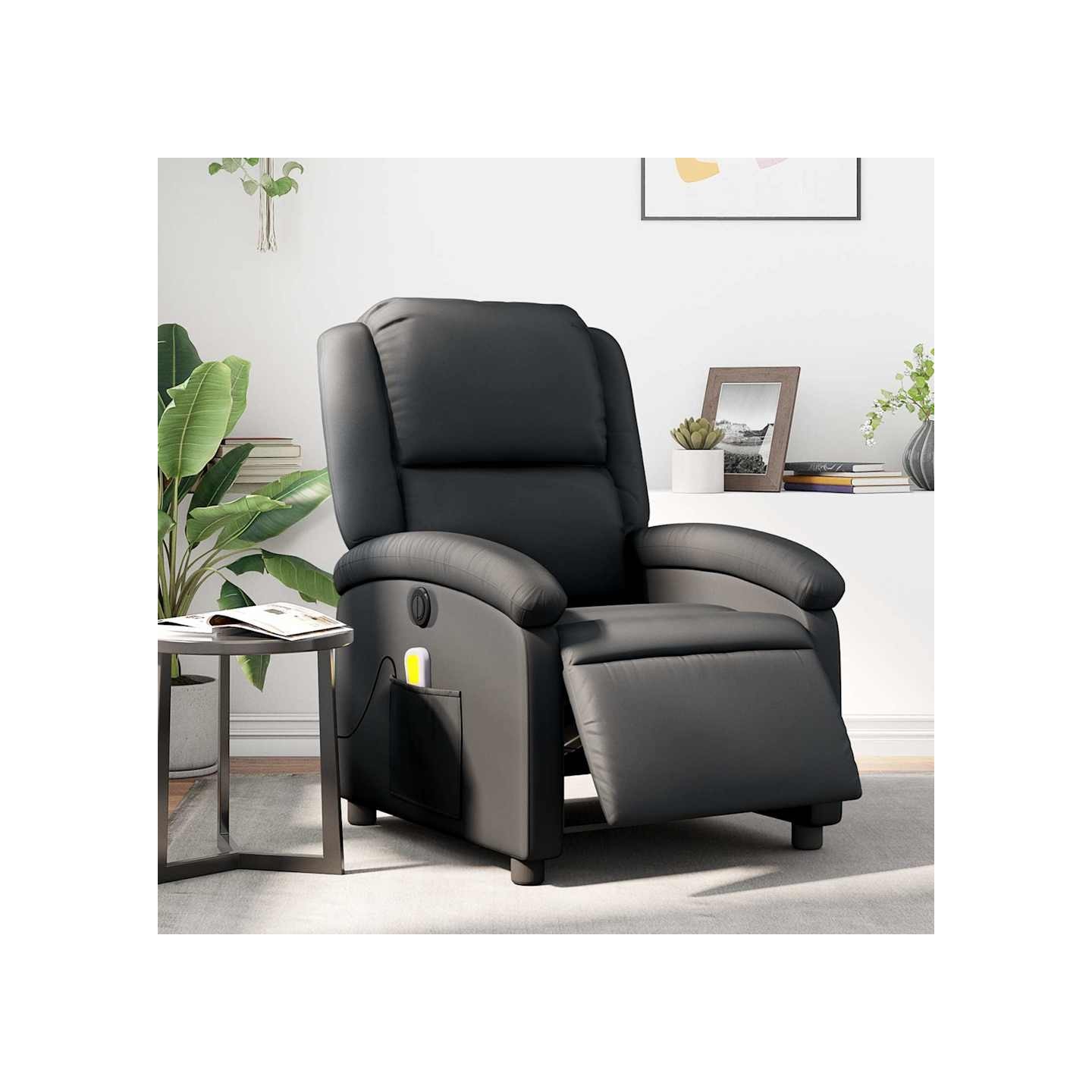 Fauteuil de massage inclinable électrique noir cuir véritable