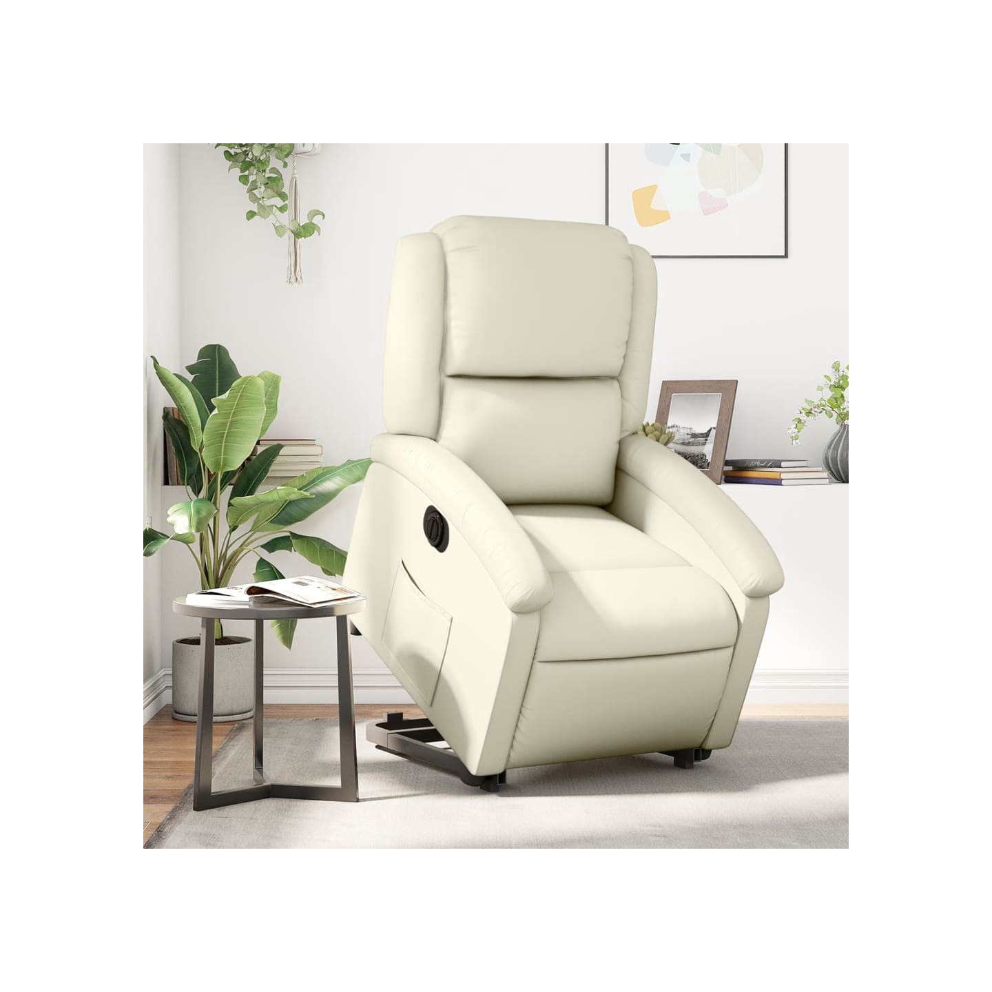 Fauteuil inclinable électrique crème similicuir