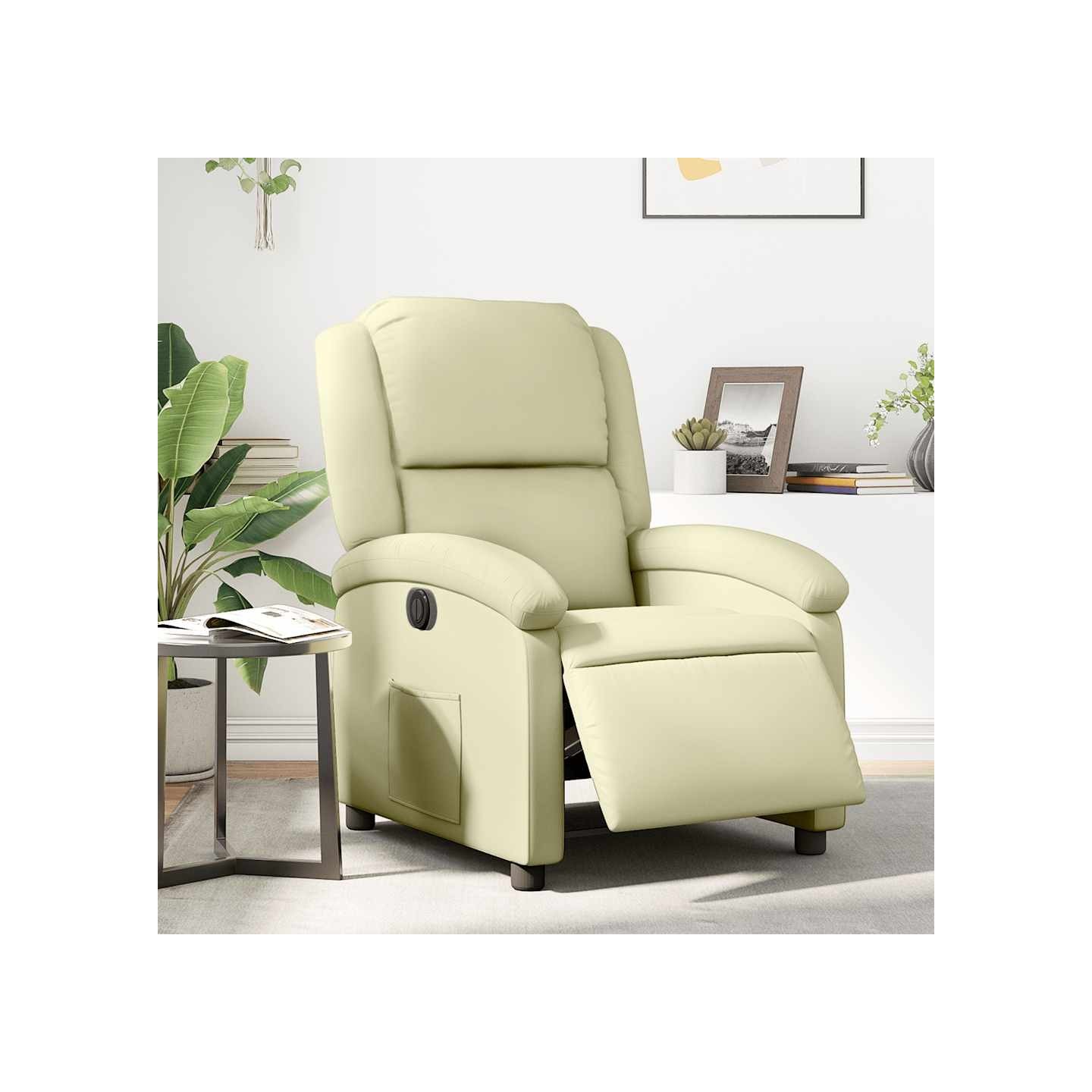 Fauteuil inclinable électrique crème cuir véritable